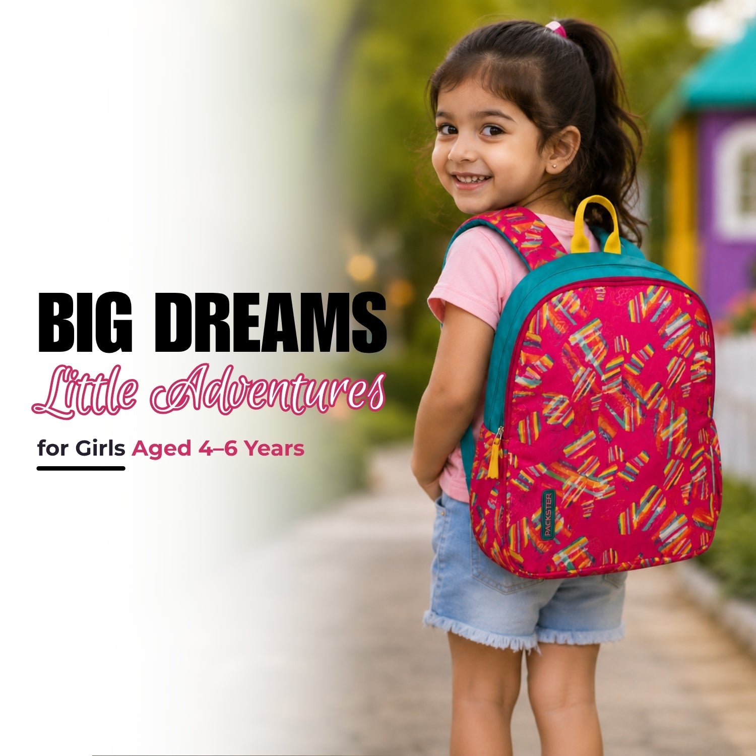 Packster Boomer Girls School Backpack 23L (Age 4–6) | Dual                    Compartment Kids Bag with Utility Organizer, Pencil Pouch | Water Resistant Lightweight School Bag