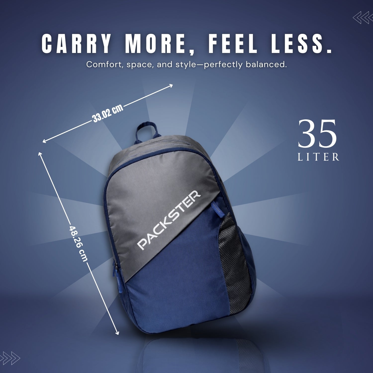 Packster BTC Horizon 35L Casual Laptop Backpack for Men & Women | Water-Resistant | Triple Compartment | Lightweight Durable College, Travel & Daily Use Bag with Bottle Holders (Smoke/Navy)
