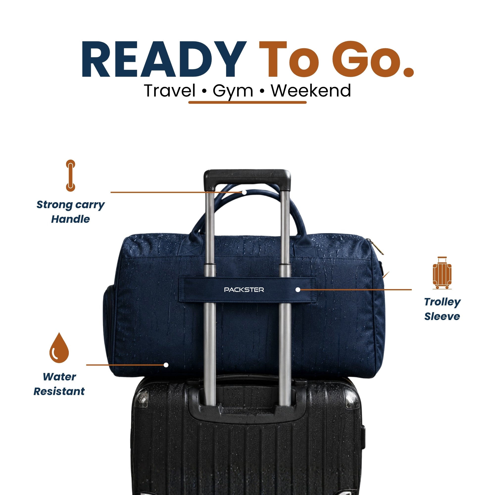 Packster Ample 40L Navy Blue Gym Backpack Style Duffle Bag for Men & Women