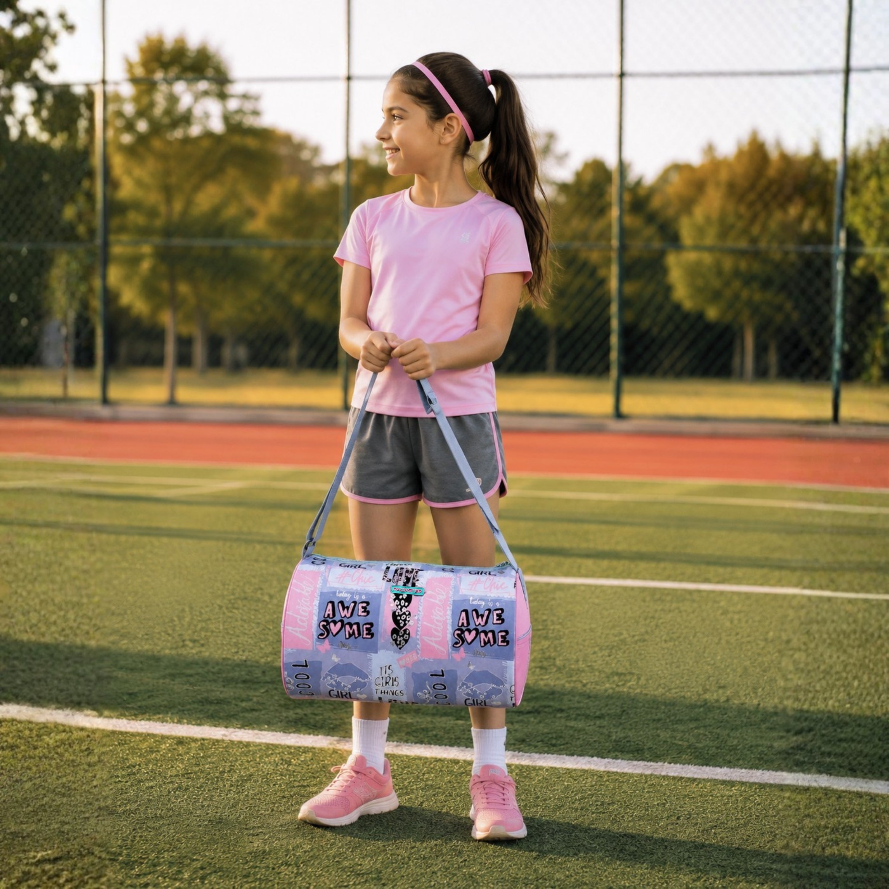 Packster Heart 15L Cool Blue Kids Duffle Bag for Girls