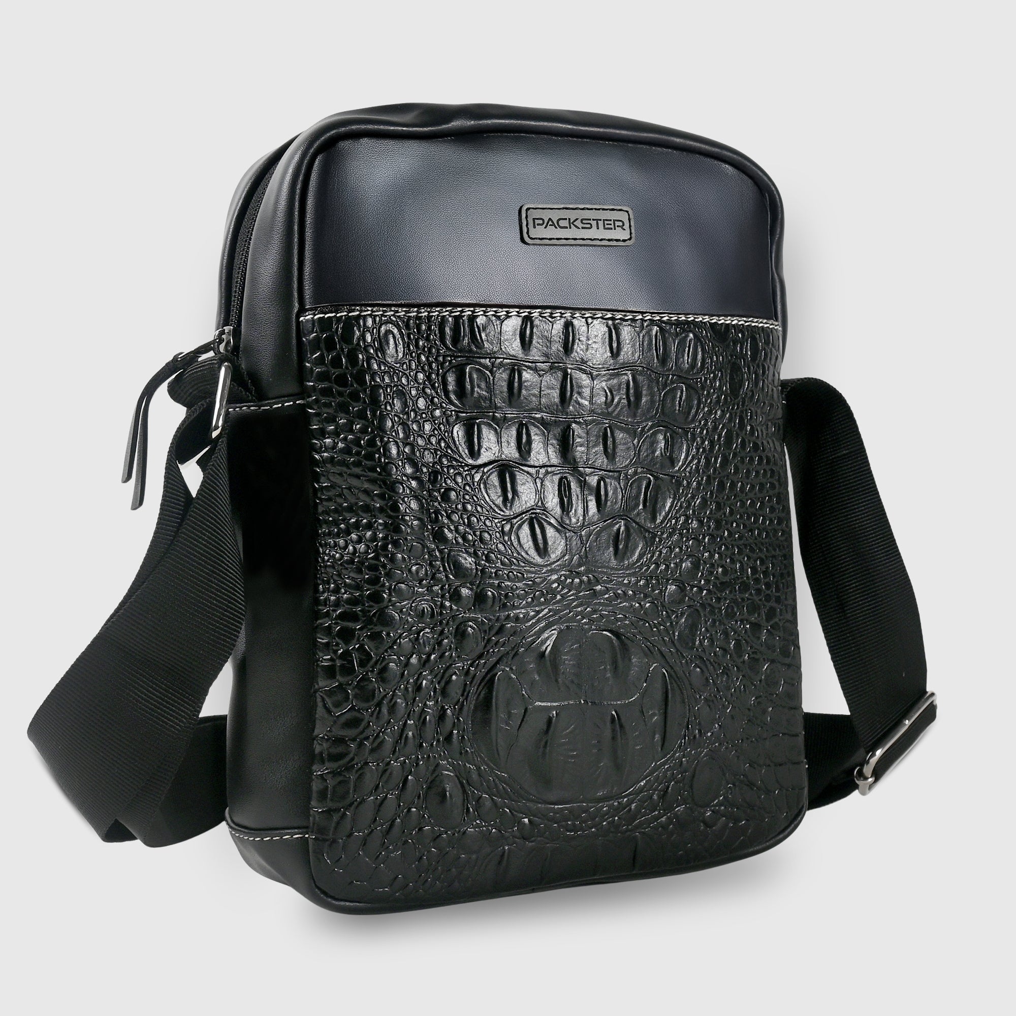 Sling Compact Crossbody Sling Bag | Croco Texture & Contrast Stitch