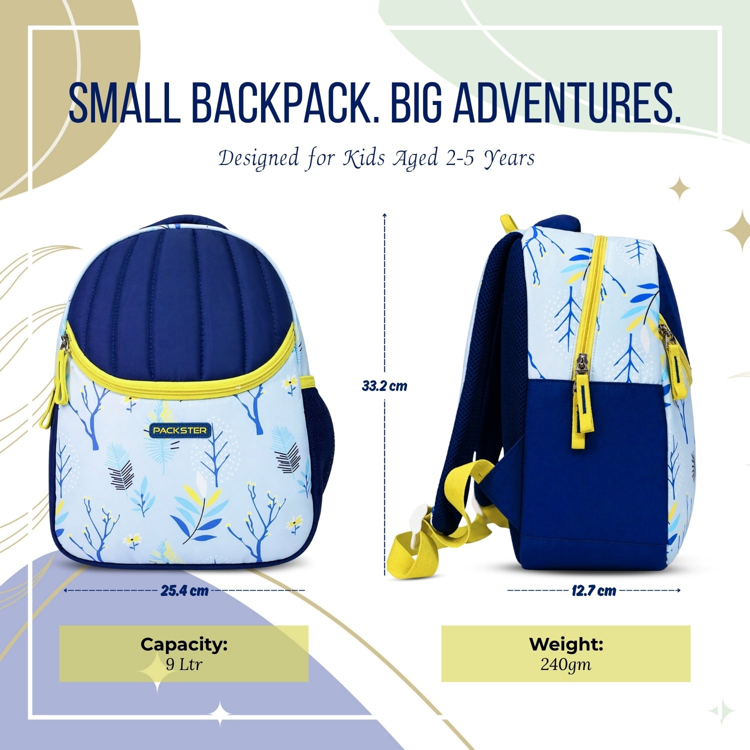 Packster SMALL-IRNIMATE Snow 9L Toddler Backpack | Knit Twill Polyester | Water-Resistant Kids School Bag | Padded Back | Bottle Holder | Adjustable Straps | School bag for kids 2-5 Years