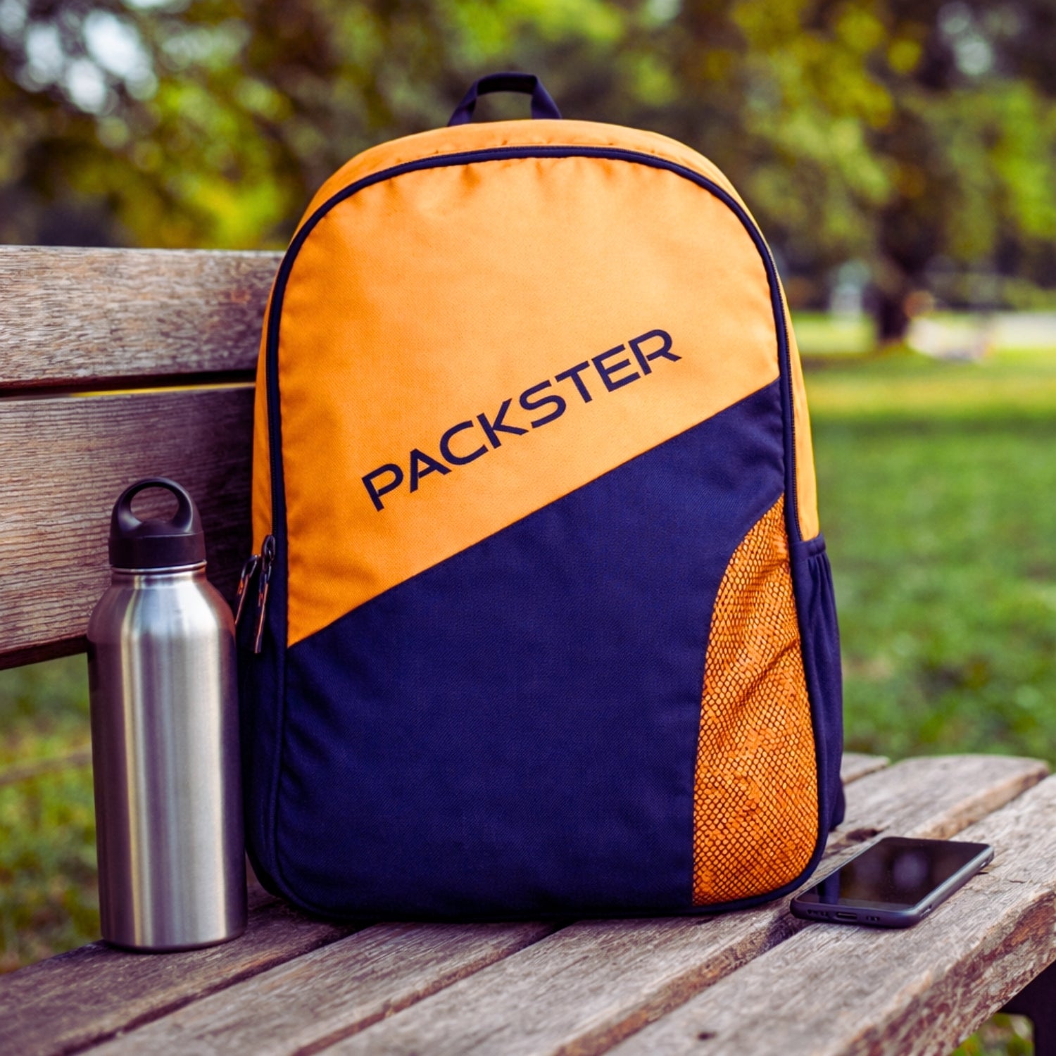 Packster BTC Horizon 35L Casual Laptop Backpack for Men & Women | Water-Resistant | Triple Compartment | Lightweight Durable College, Travel & Daily Use Bag with Bottle Holders (Sunshine/Navy)
