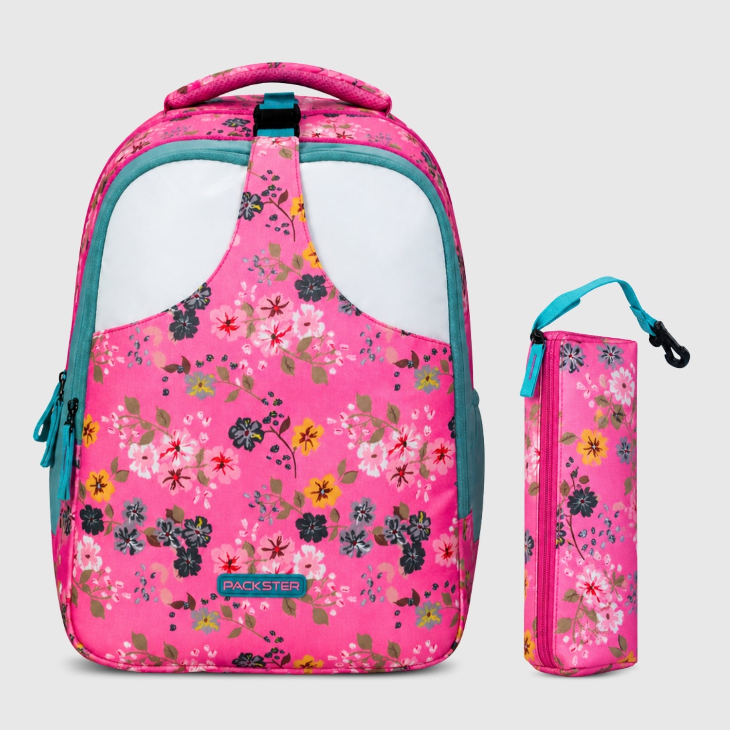 Packster Pancy Kids School Backpack | 24L  School Bags For Girls with Stationery Pouch | Lightweight | Water-Resistant | Pink Floral Design