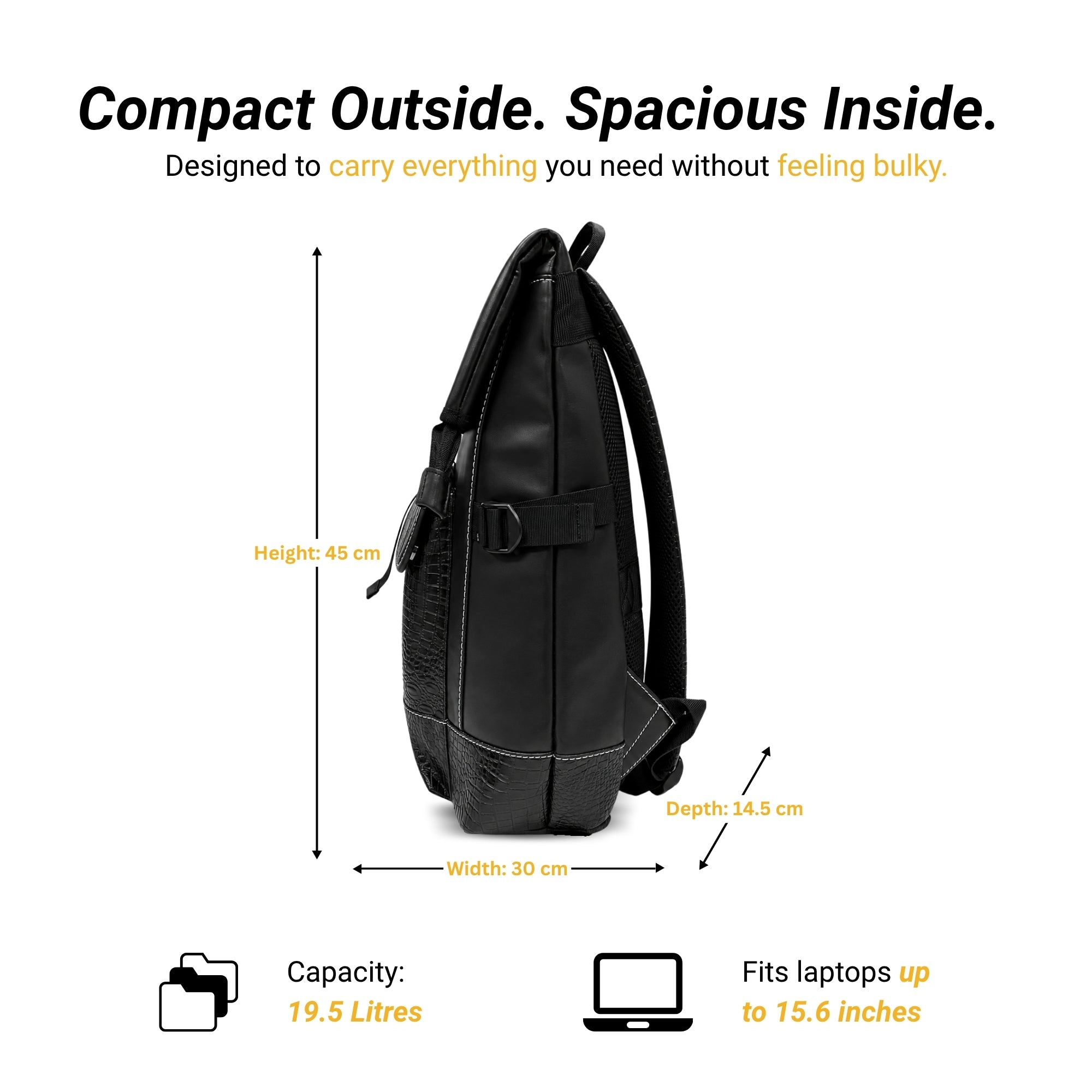 Packster CXR Origin Flap Top 19.5L Black Backpack for Men & Women