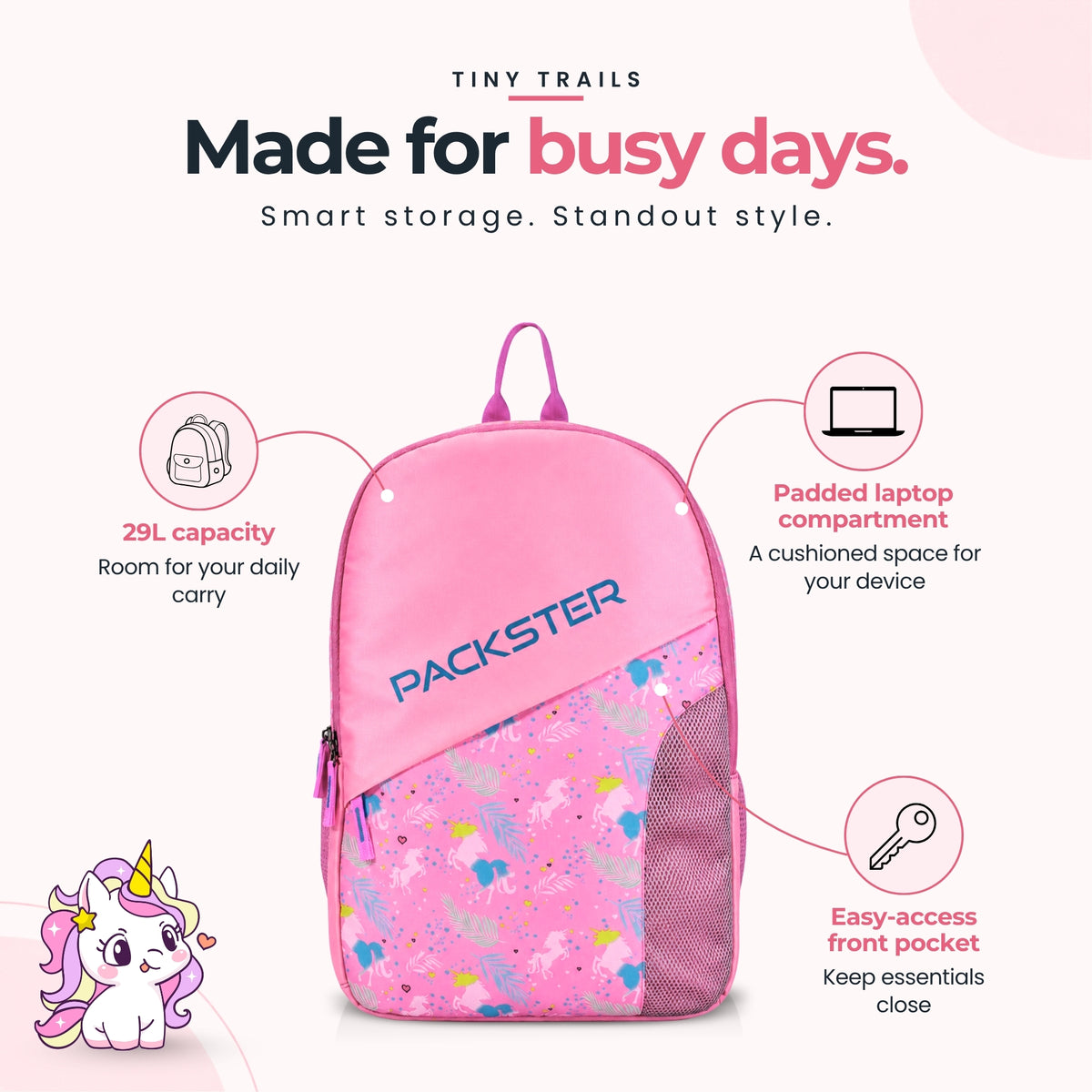 Pink Unicorn Backpack for Girls