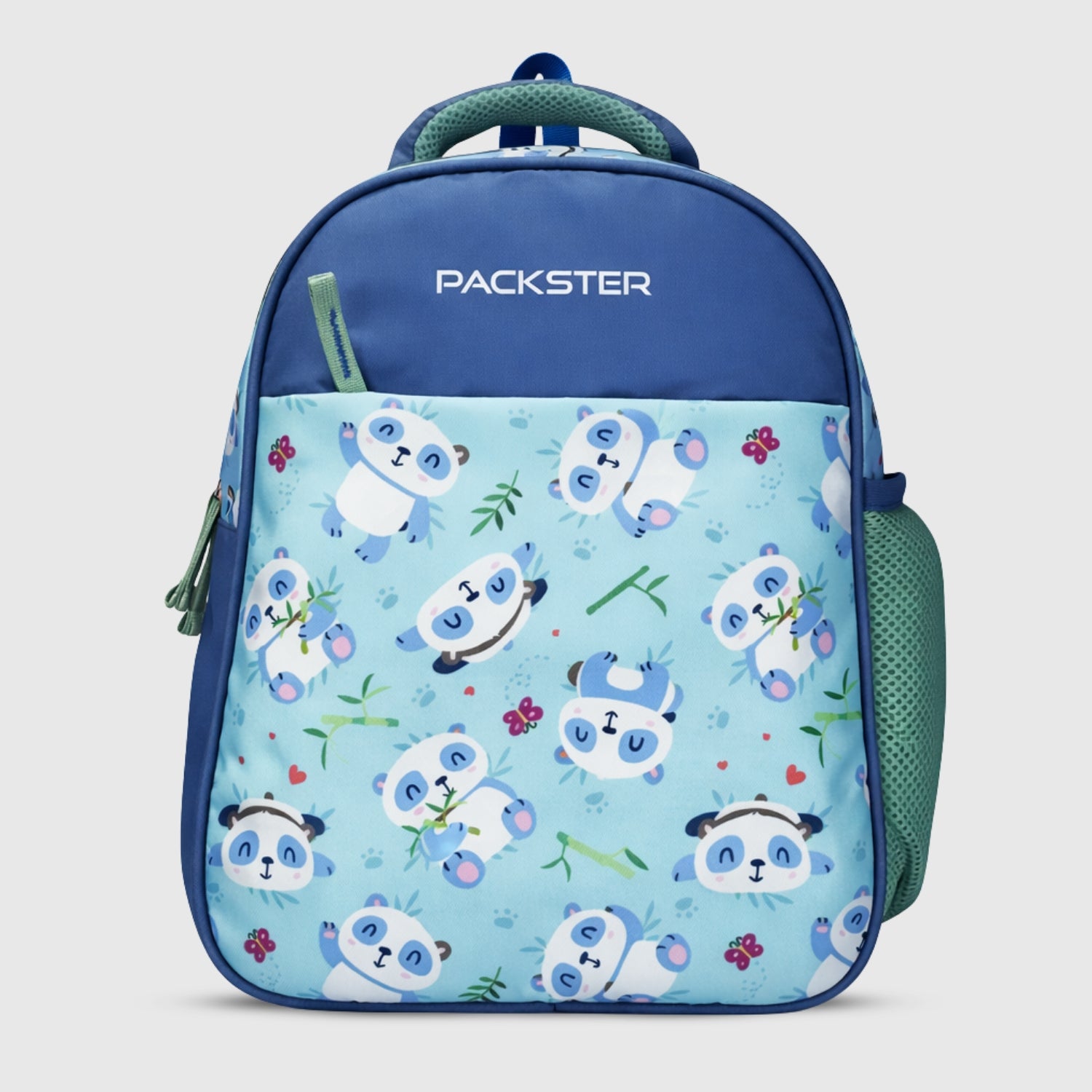 Packster PRE-PANDA Ice Blue 9L Toddler Backpack | Panda Print Kids School Bag | Water-Resistant | Padded Back | Front Utility Pocket | Bottle Holder | School bag for kids 3-5 Years
