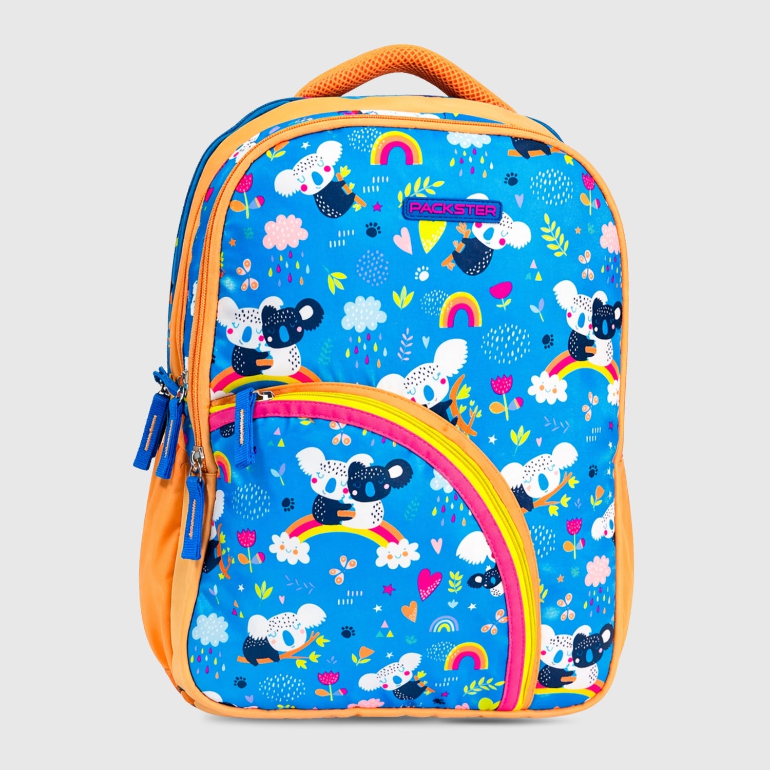 Packster BTS Raw Rainbow Light Blue 30L Kids School Backpack for Girls 8–10 Years | Koala Print Bag with Triple Compartments, Bottle Pockets & Stationery Pouch