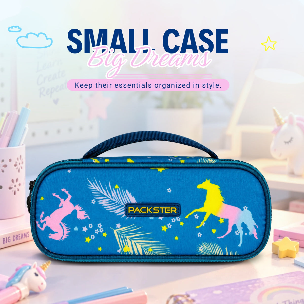 Packster Tiny Trails Teal 1.5L Unicorn Printed Pouch for Girls