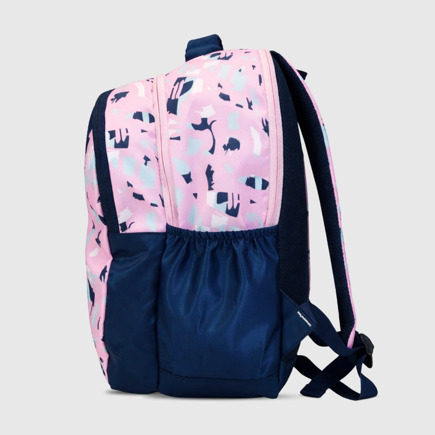 Packster BTS Abstract 30L Girls School Bag | Triple Compartment with Laptop Organizer & Utility Pocket | Water Resistant Lightweight with Pencil Pouch | Age 8–18 Years (Pink Navy)