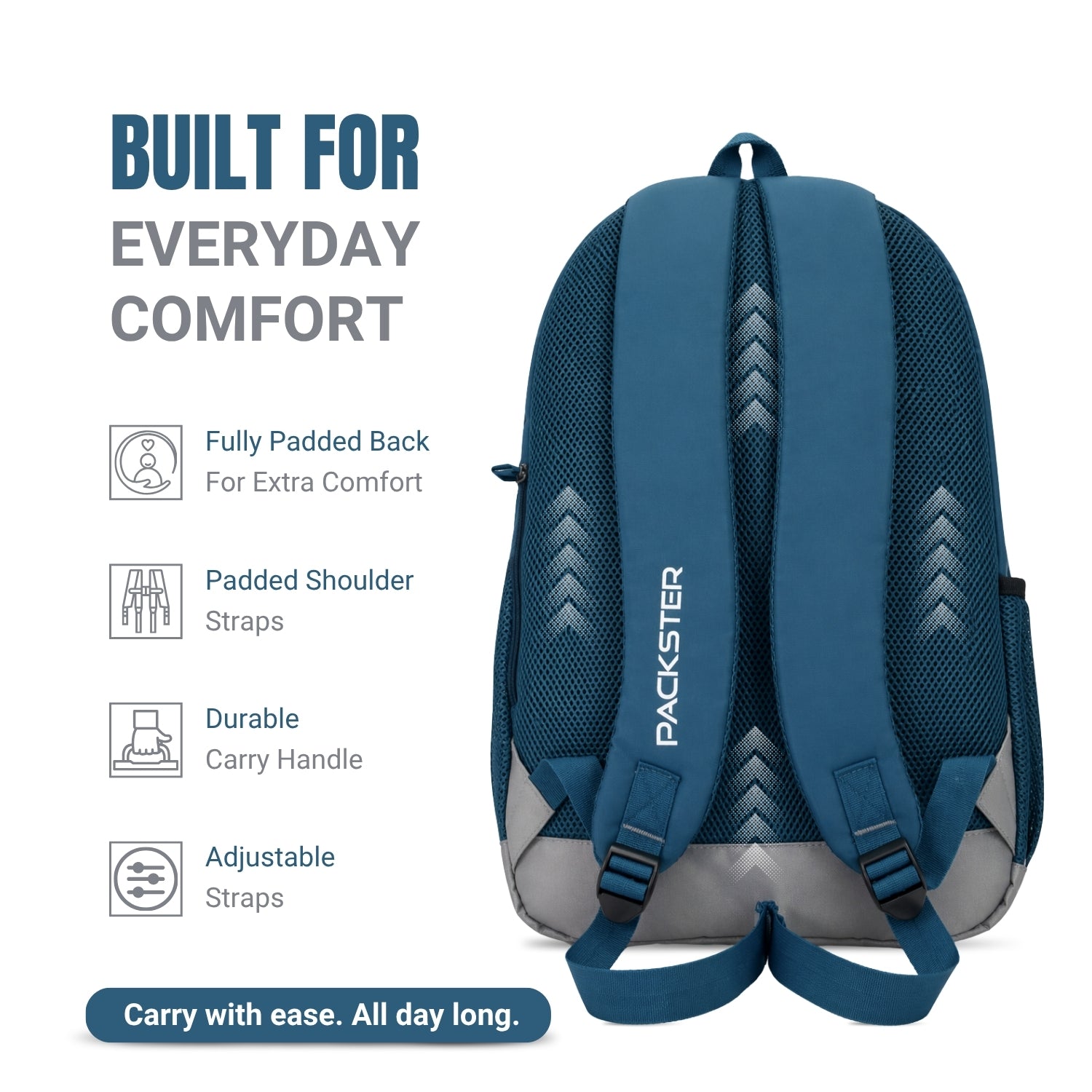 Packster KIAN 37L Teal Blue Backpack for Boys & Girls