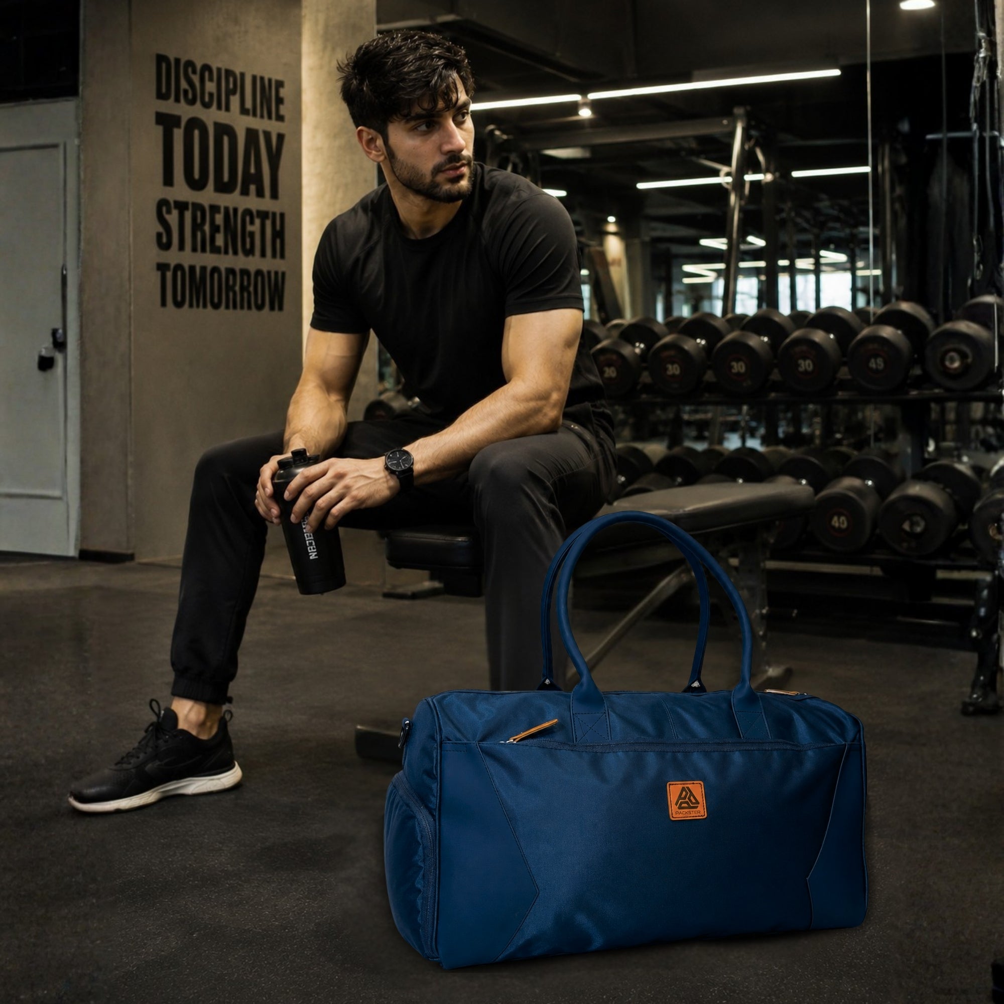 Packster Ample 40L Navy Blue Gym Backpack Style Duffle Bag for Men & Women