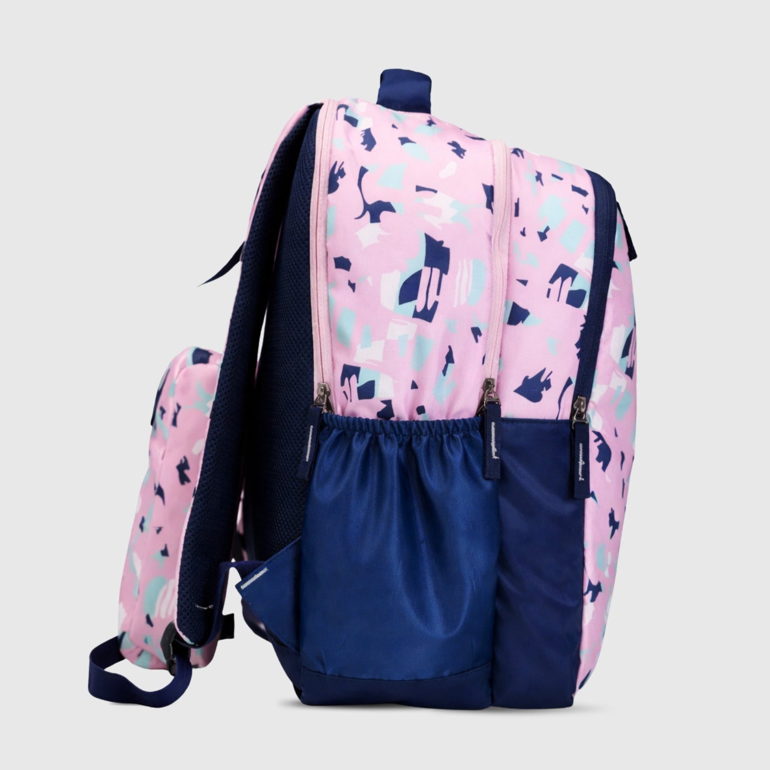Packster BTS Abstract 30L Girls School Bag | Triple Compartment with Laptop Organizer & Utility Pocket | Water Resistant Lightweight with Pencil Pouch | Age 8–18 Years (Pink Navy)