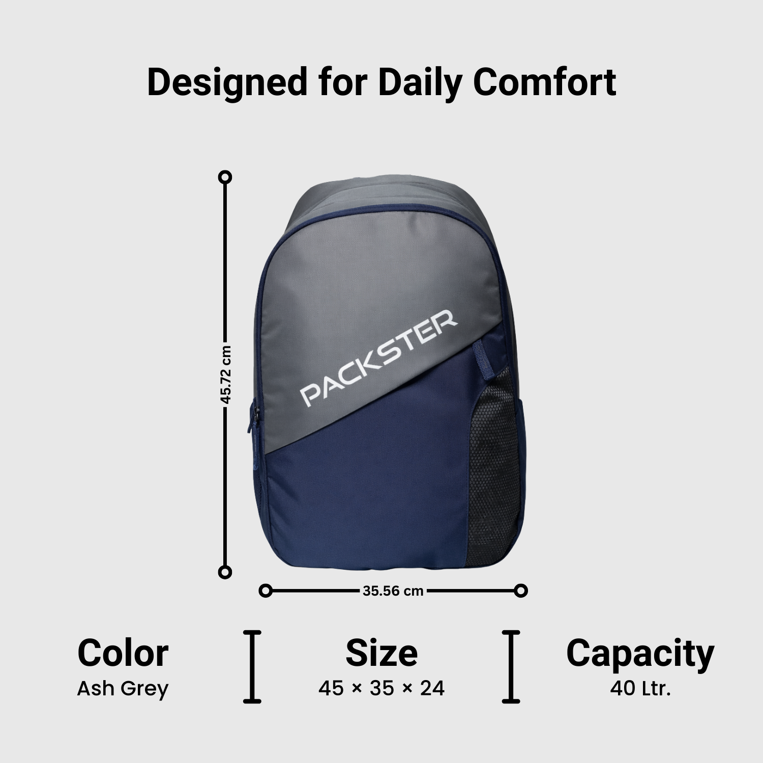 Packster BTC Horizon Laptop Backpack, 35L Dark Grey | Water-Resistant, Lightweight, Triple Compartment for Boys’ School, College & Travel