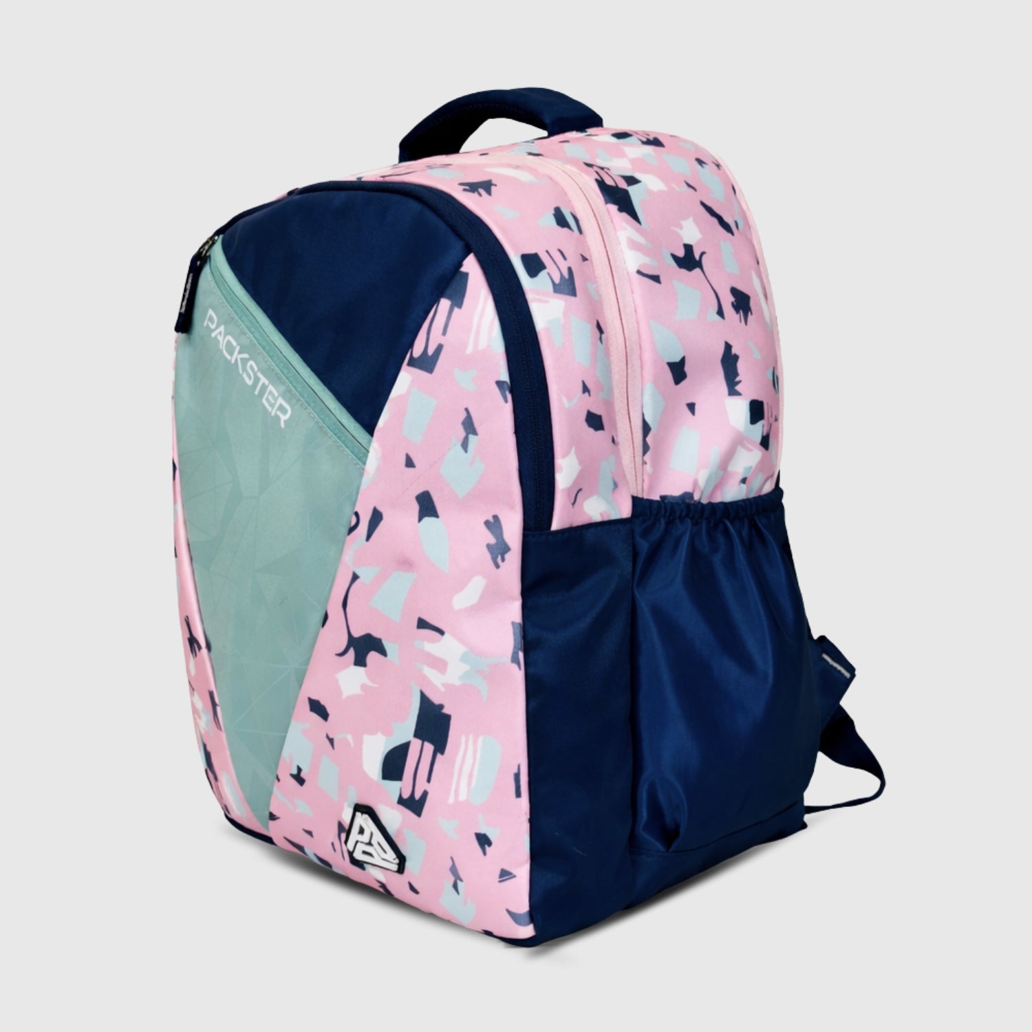 Packster BTS Abstract 30L Girls School Bag | Triple Compartment with Laptop Organizer & Utility Pocket | Water Resistant Lightweight with Pencil Pouch | Age 8–18 Years (Pink Navy)