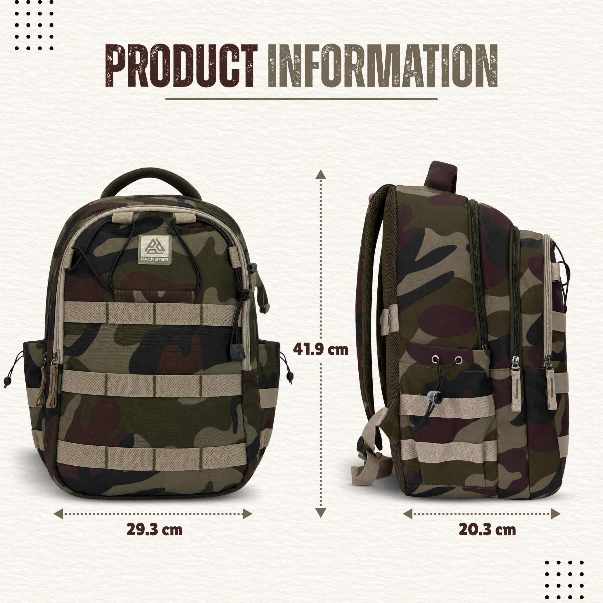  Khaki Travel Backpack 