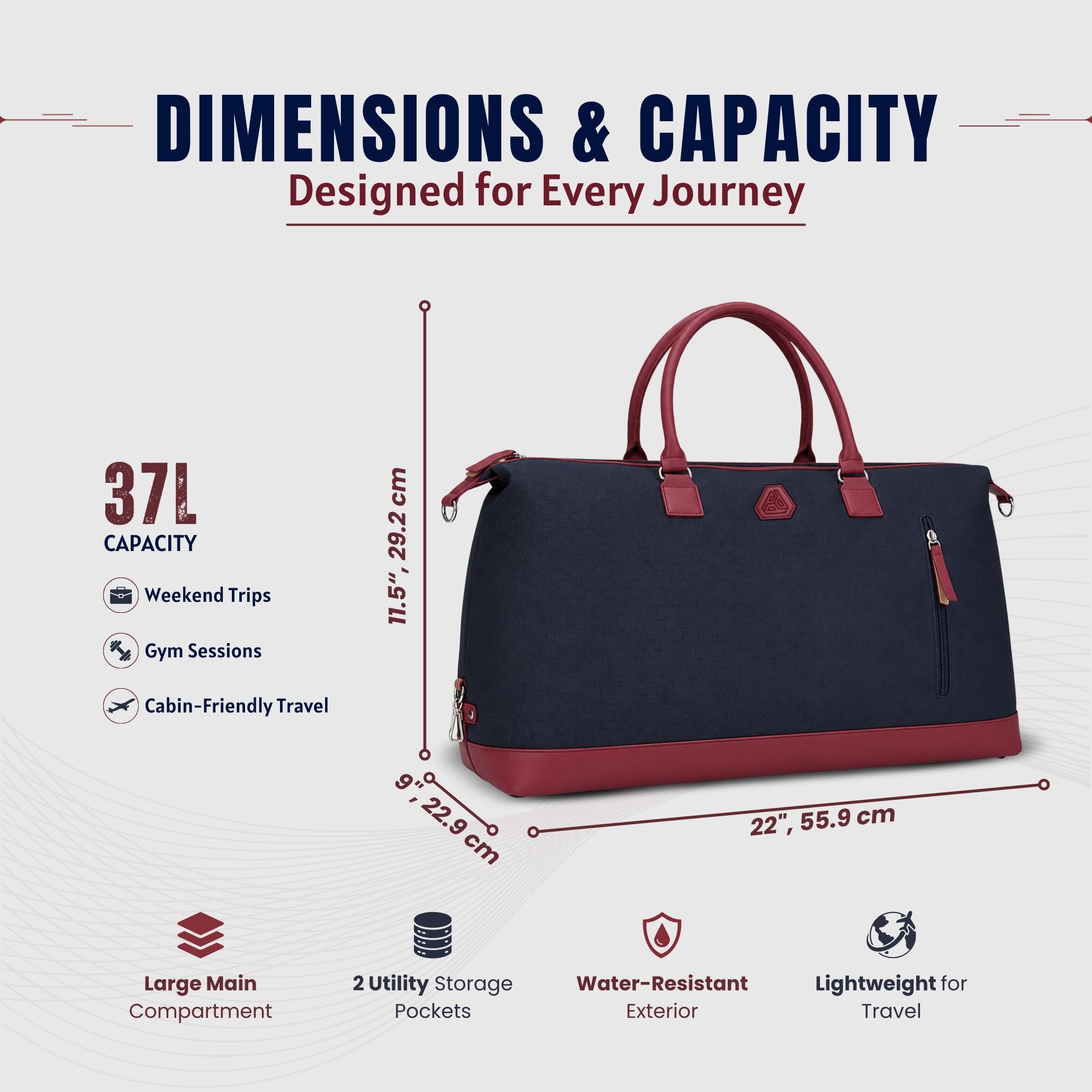  Navy + Maroon Weekender Duffle Bag for Men