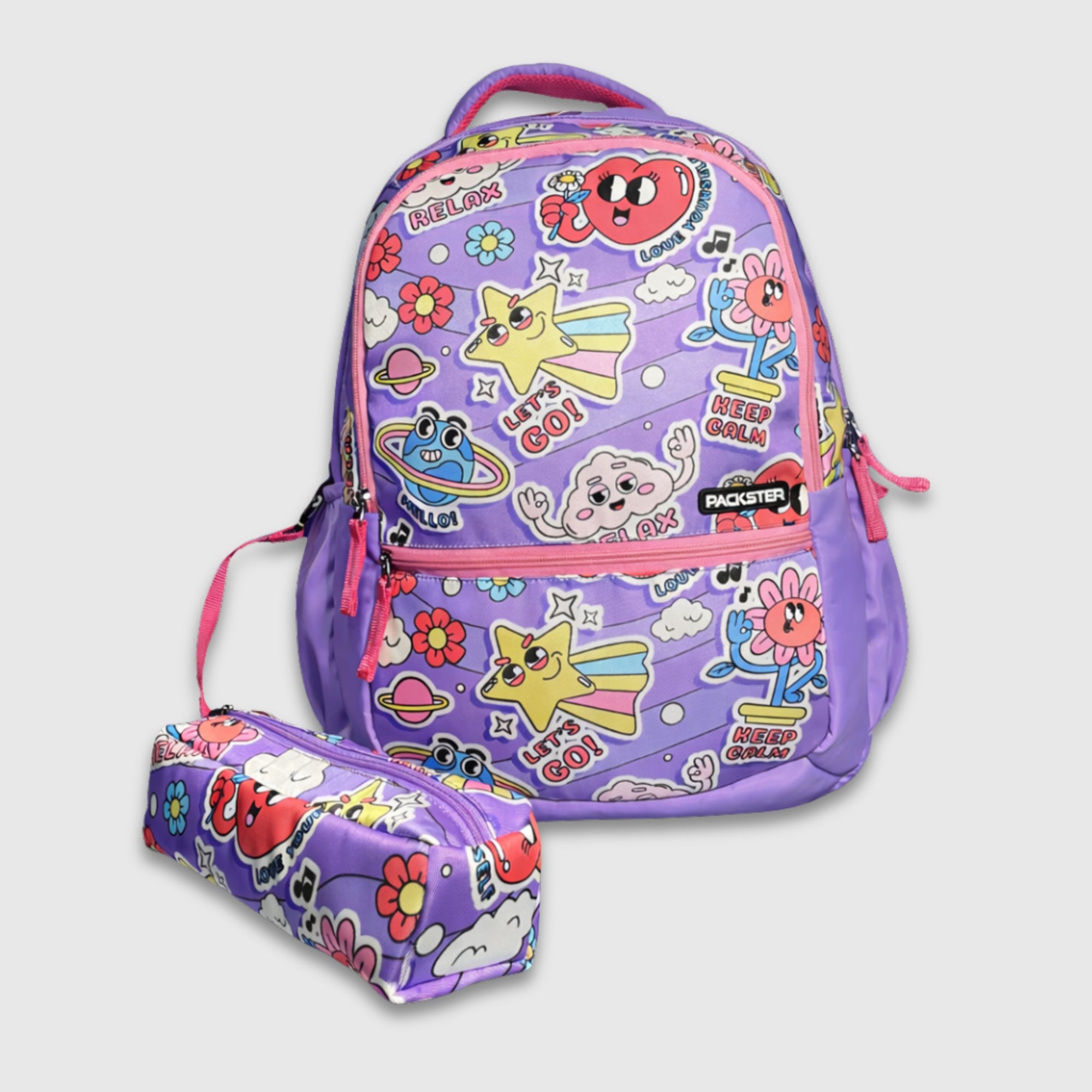 Packster kids Lavender School Backpack 35L | With Pencil Case, Water-Resistant, Triple Compartment.