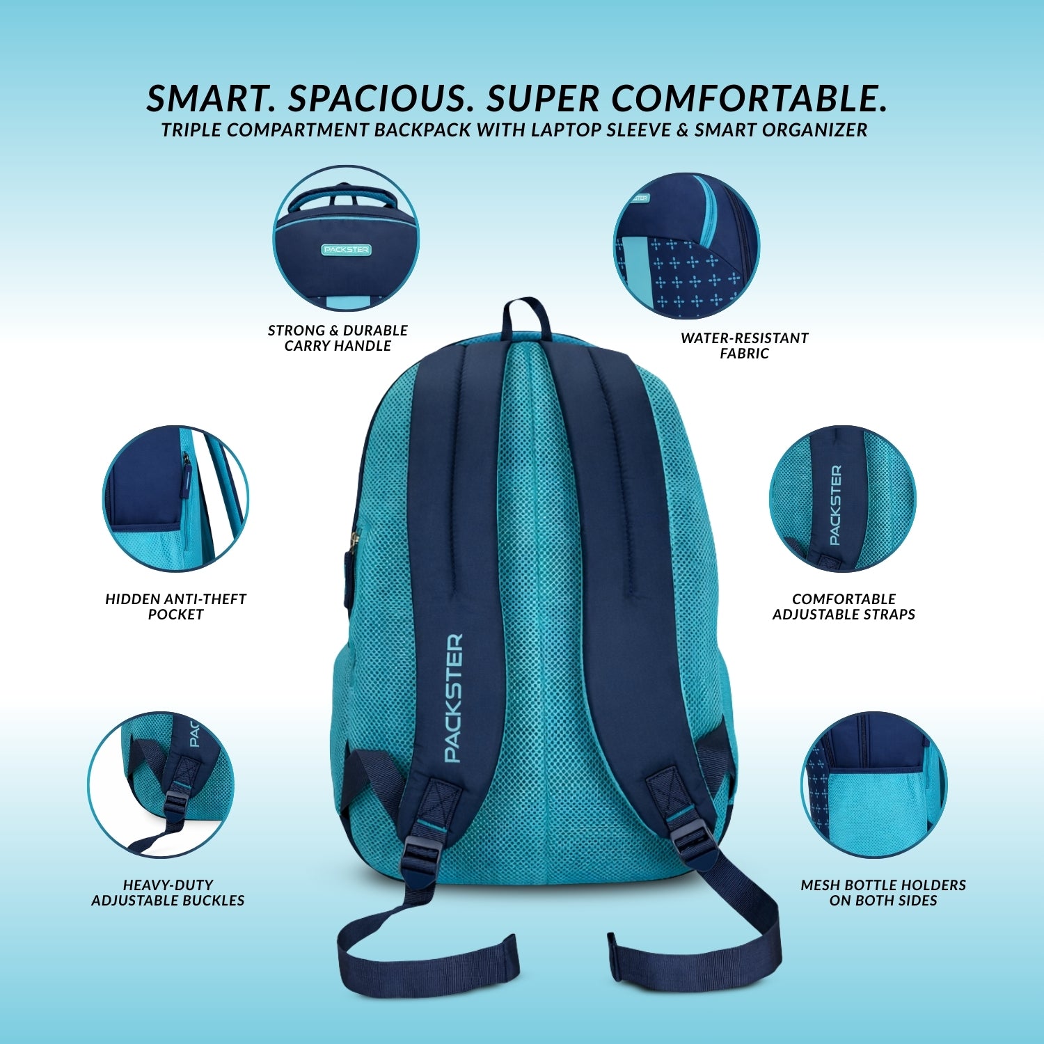 Packster Geometrical Spade Backpack | School Bag College Bag Travel Bag for Boys | Navy Color 32L Polyster (Copy)