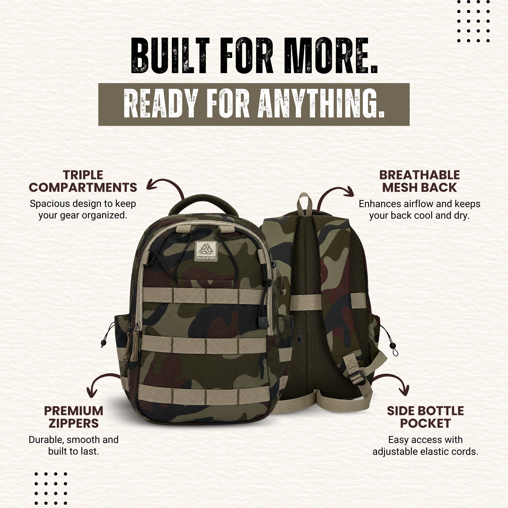  Khaki Travel Backpack 