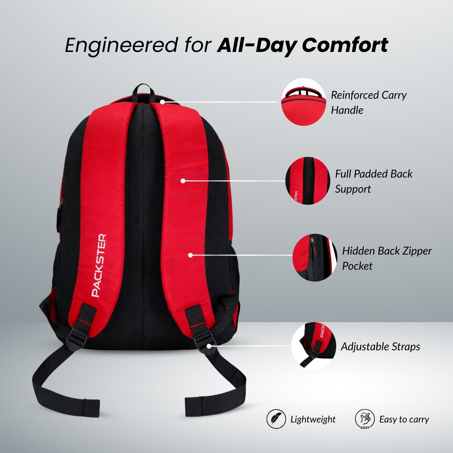 Packster Throne 32L Red Laptop Backpack for Boys | Triple Compartment School College Travel Bag with Laptop Sleeve & Bottle Holder