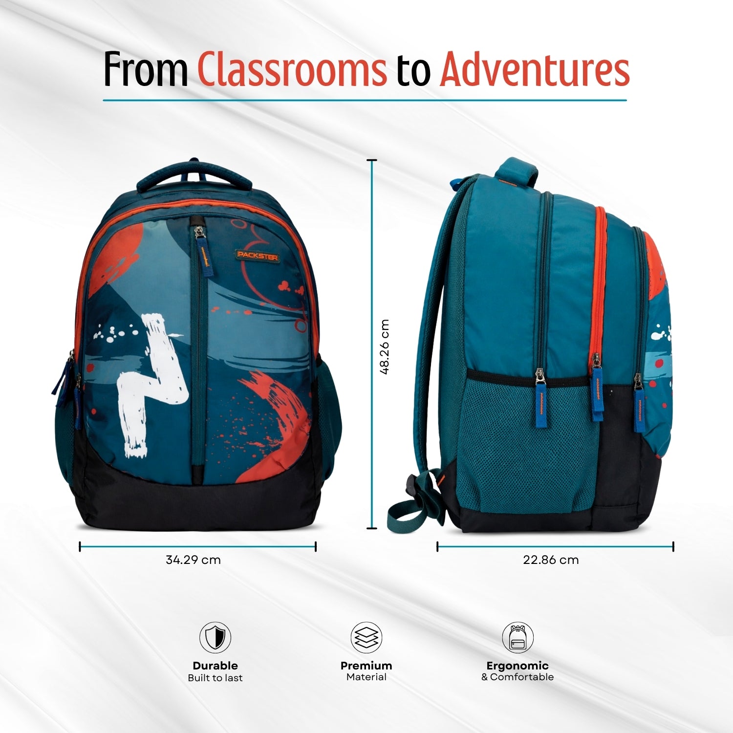 Packster Jupiter 37L Teal Laptop Backpack for Boys & Girls