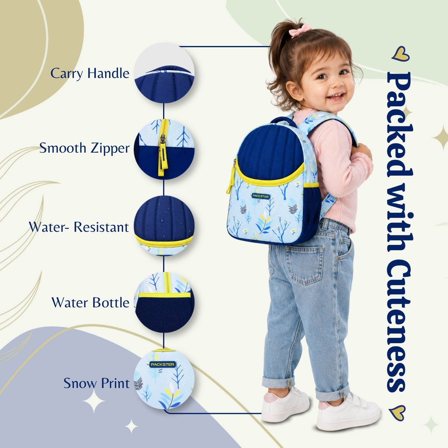 Packster SMALL-IRNIMATE Snow 9L Toddler Backpack | Knit Twill Polyester | Water-Resistant Kids School Bag | Padded Back | Bottle Holder | Adjustable Straps | School bag for kids 2-5 Years