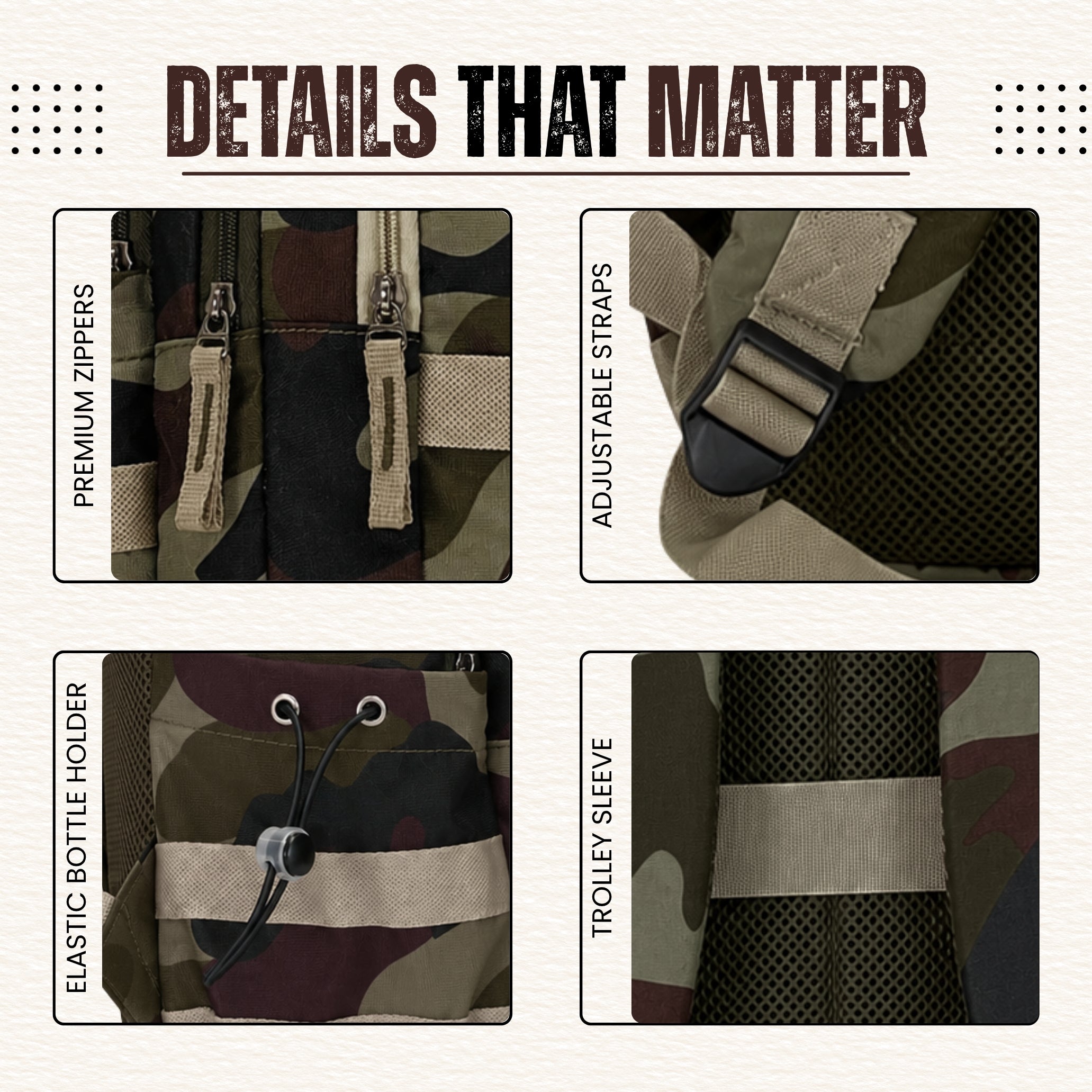  Khaki Travel Backpack 