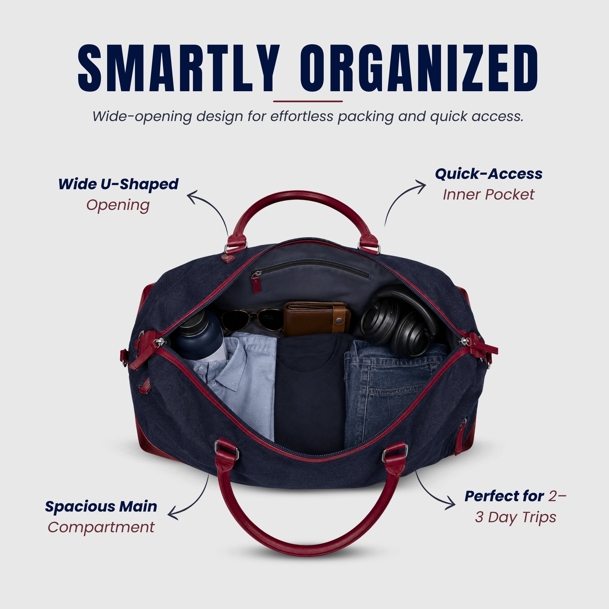  Navy + Maroon Weekender Duffle Bag for Men