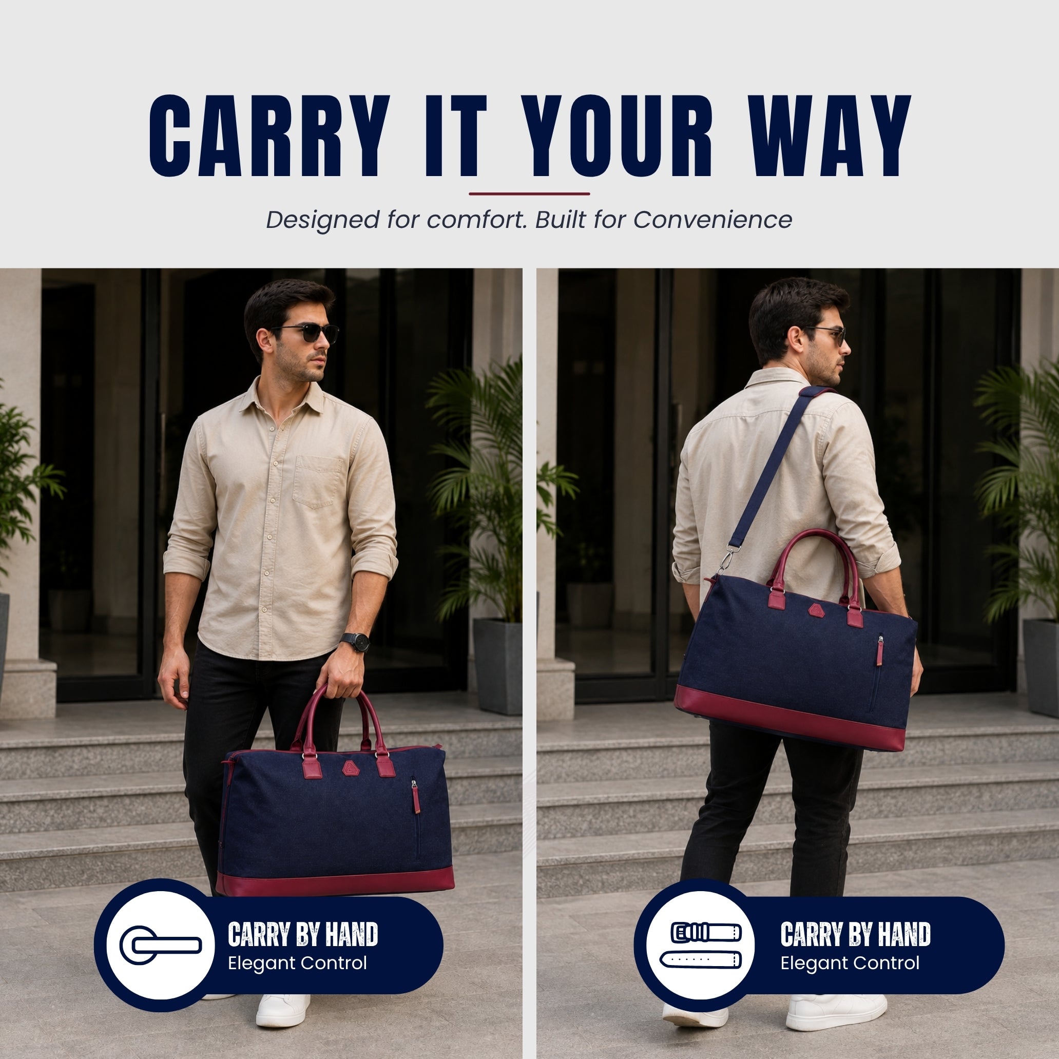  Navy + Maroon Weekender Duffle Bag for Men