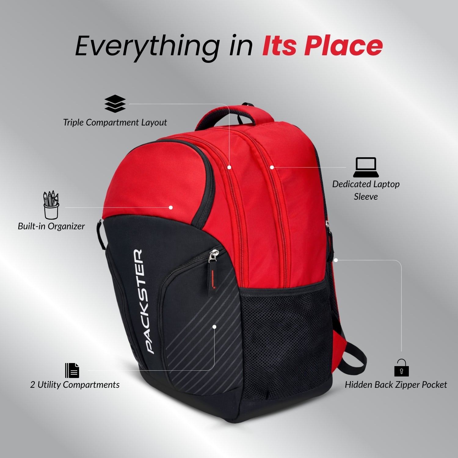 boys backpack with dedicated laptop compartment Packster Throne 32L Red Laptop Backpack for Boys