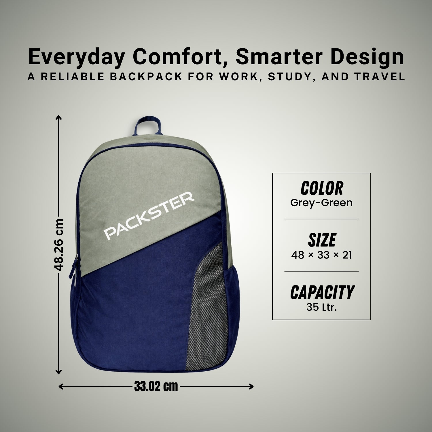 Packster BTC Horizon 35L Casual Laptop Backpack for Men & Women | Water-Resistant | Triple Compartment | Lightweight Durable College, Travel & Daily Use Bag with Bottle Holders (Grape/Navy)