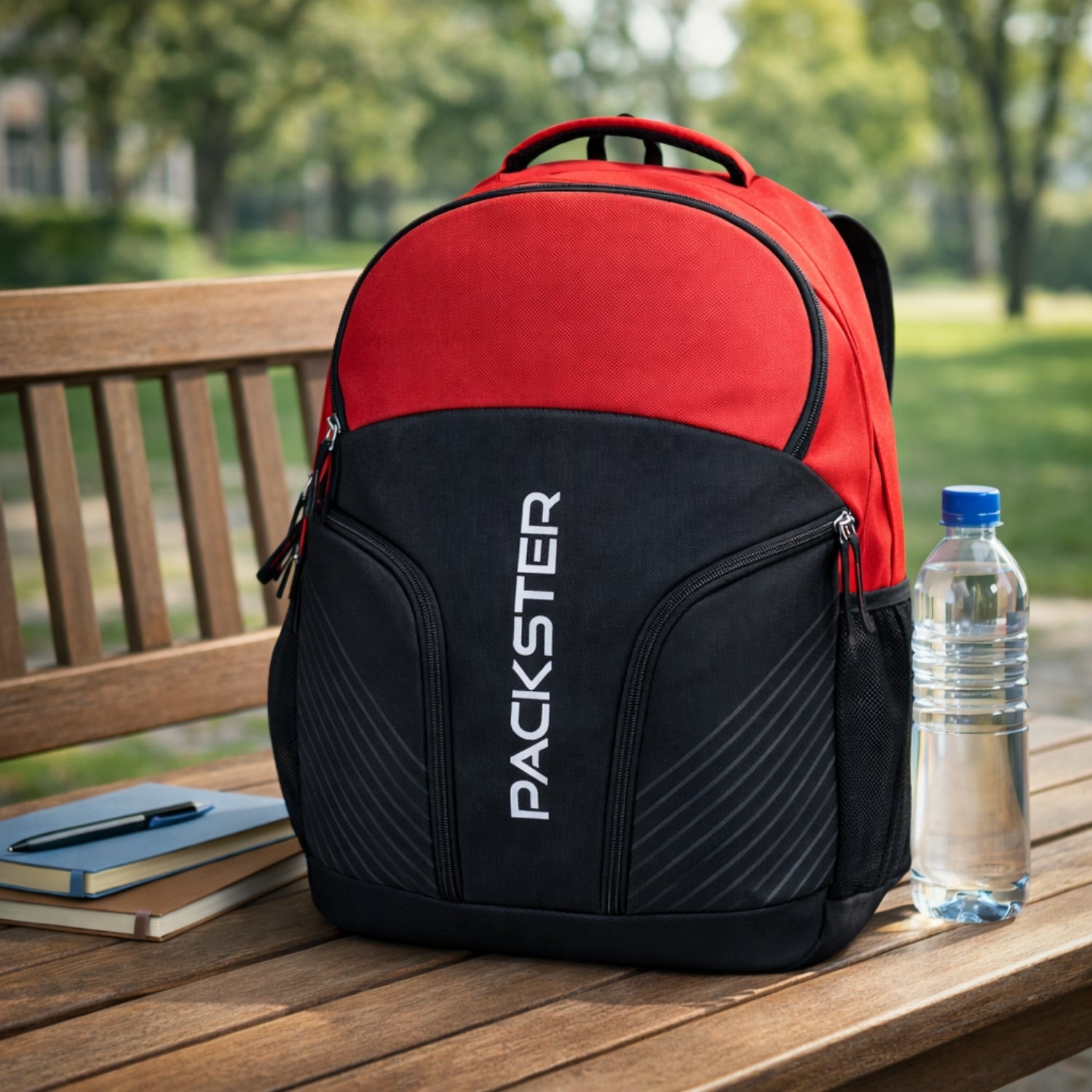 Packster 32L Throne Red Triple Compartment Backpack with Laptop Sleeve, Water Resistant School College Travel Bag For Boys