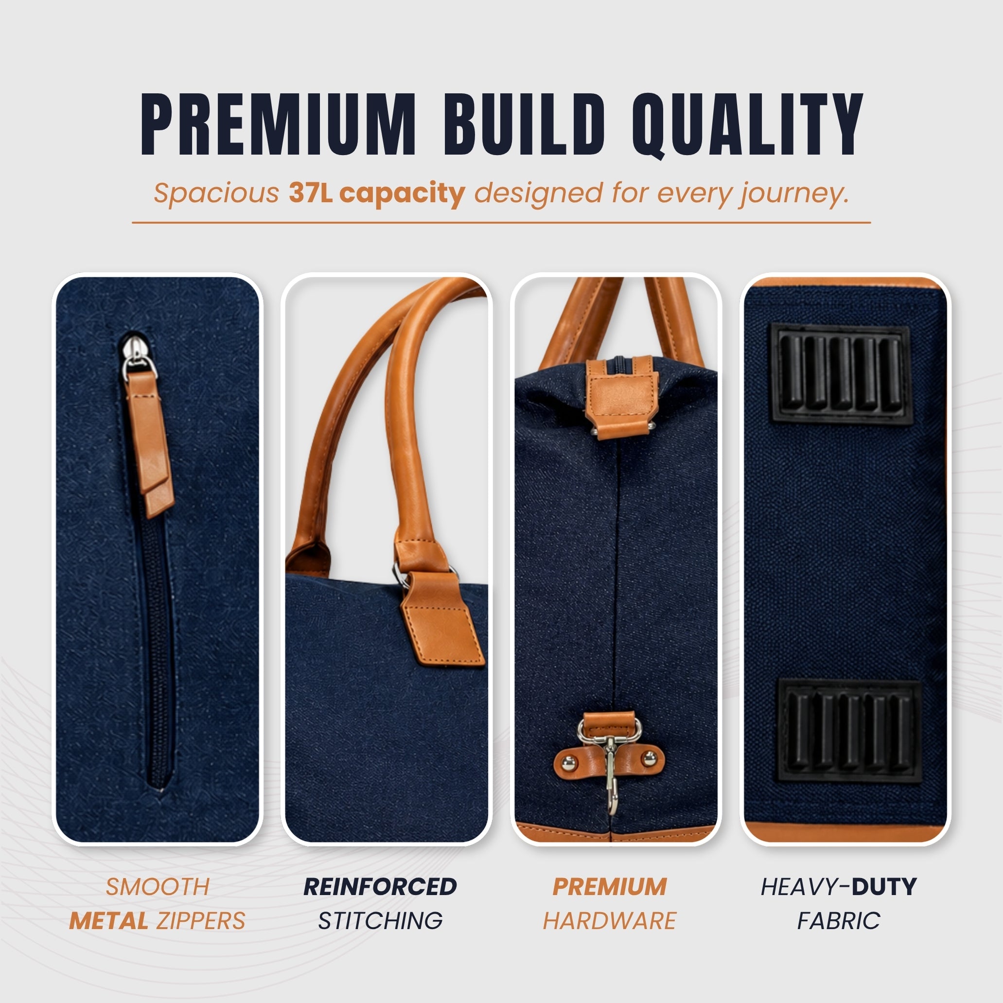  Navy + Tan Weekender Duffle Bag for Men