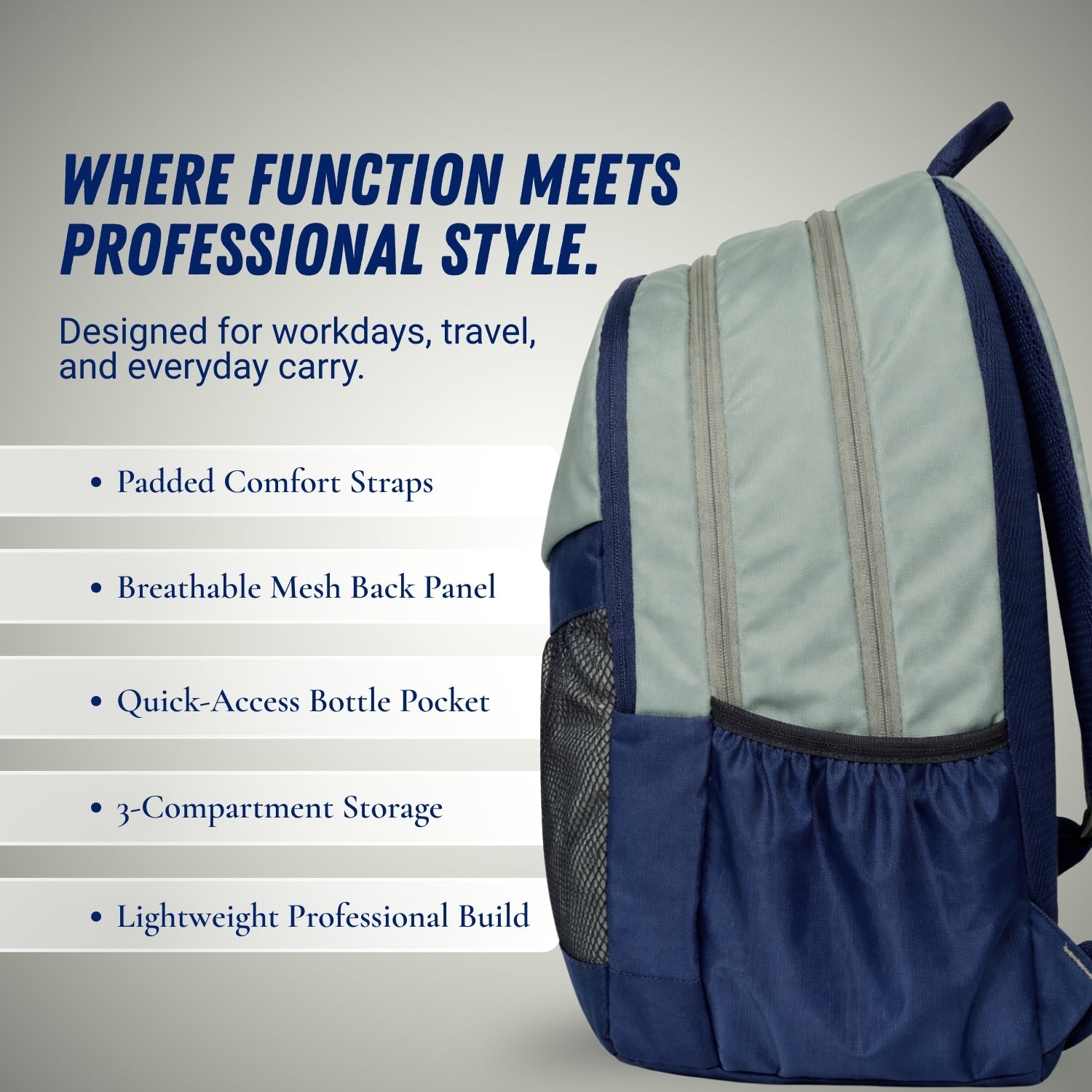 Packster BTC Horizon 35L Casual Laptop Backpack for Men & Women | Water-Resistant | Triple Compartment | Lightweight Durable College, Travel & Daily Use Bag with Bottle Holders (Grape/Navy)