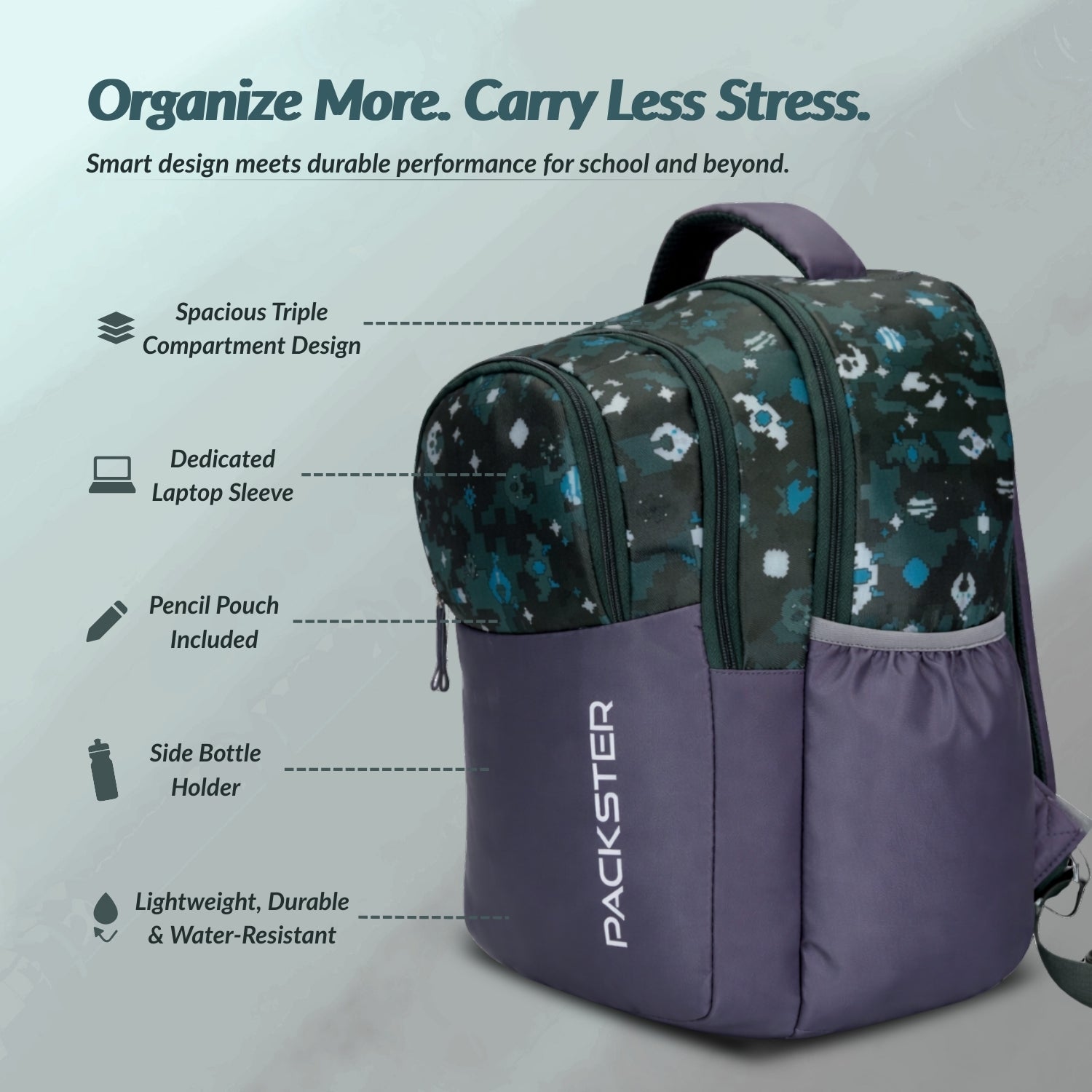 Packster Macpat 19L School Backpack for Girls |Water-Resistant |  Lightweight with Padded Shoulder Straps | 3 Compartments | Ideal for Books, Lunch Box & Essentials