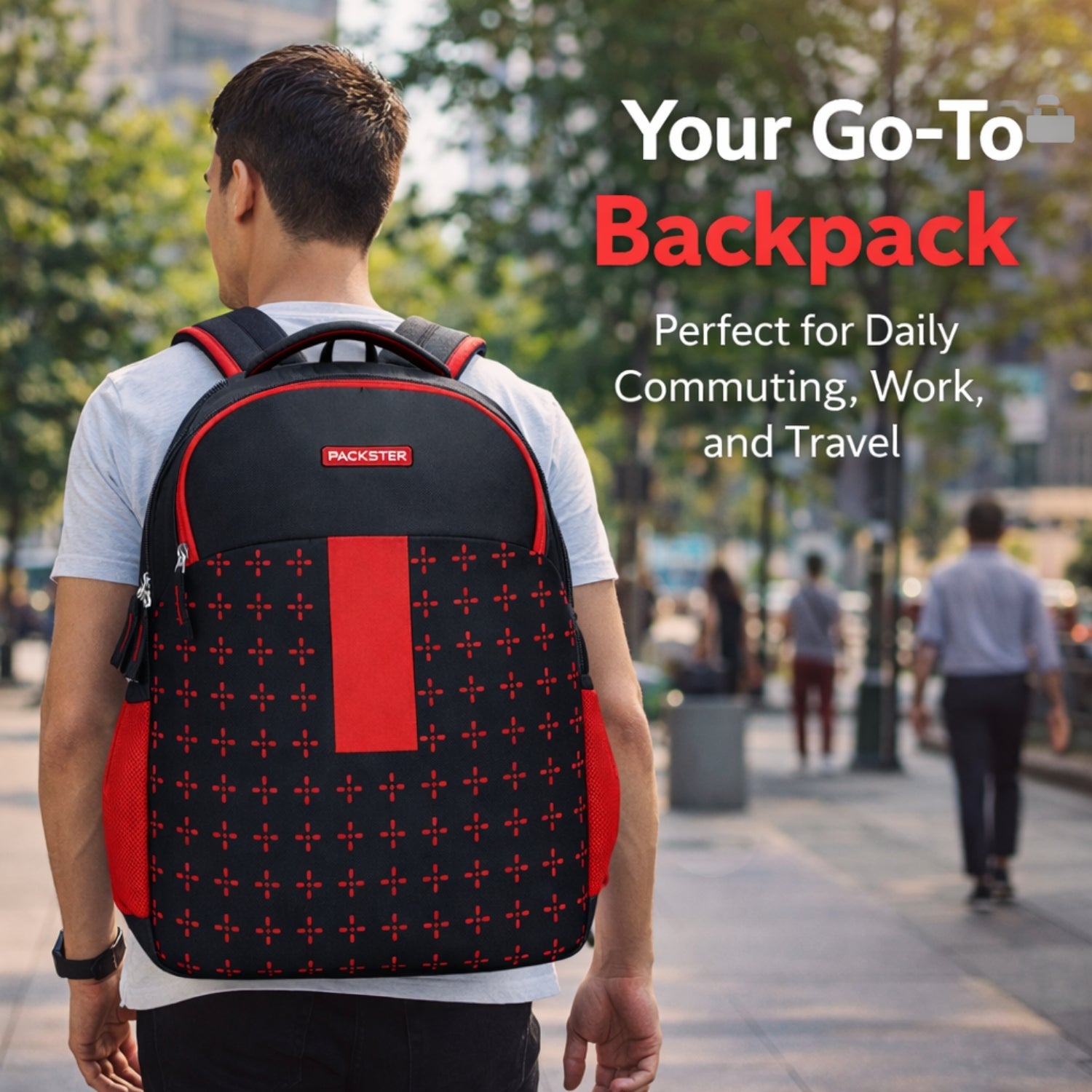 Packster Geometrical Spade Backpack | School Bag College Bag Travel Bag for Boys | Black Color 32L Polyster