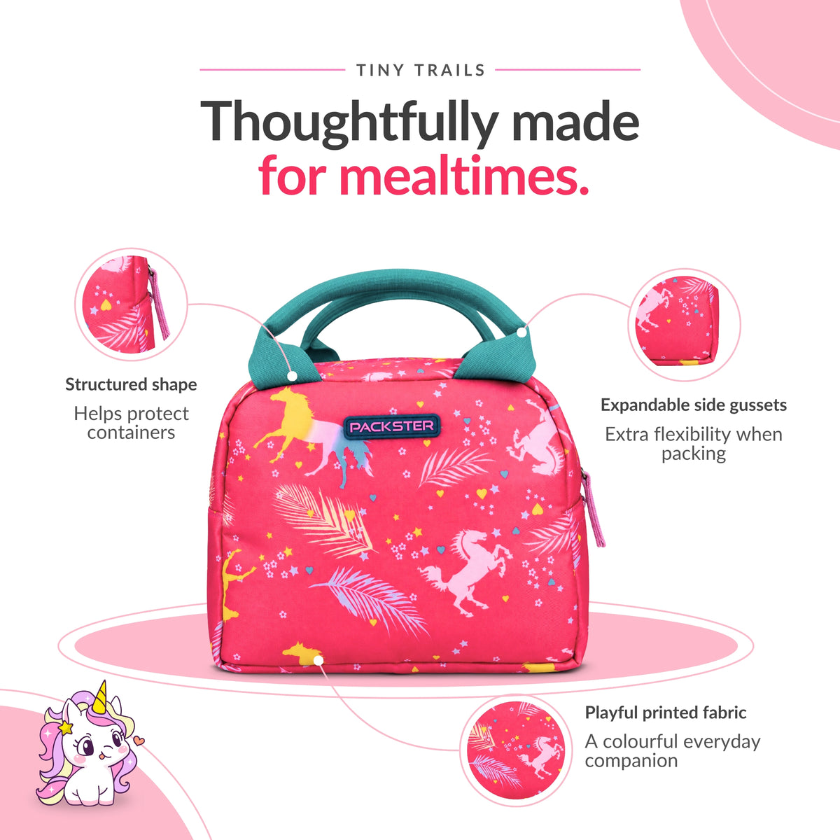 Packster Tiny Trails Dark Pink 4.8L Lunch Bag for Girls