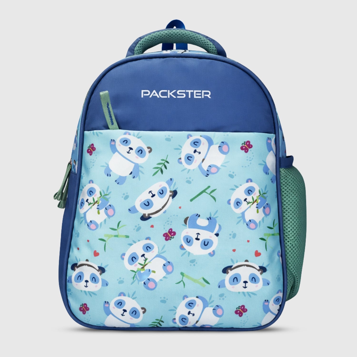 PRE-PANDA Ice Blue 9L Toddler Backpack | Panda Print Kids School Bag | Water-Resistant | Padded Back | Front Utility Pocket | Bottle Holder | School bag for kids 3-5 Years