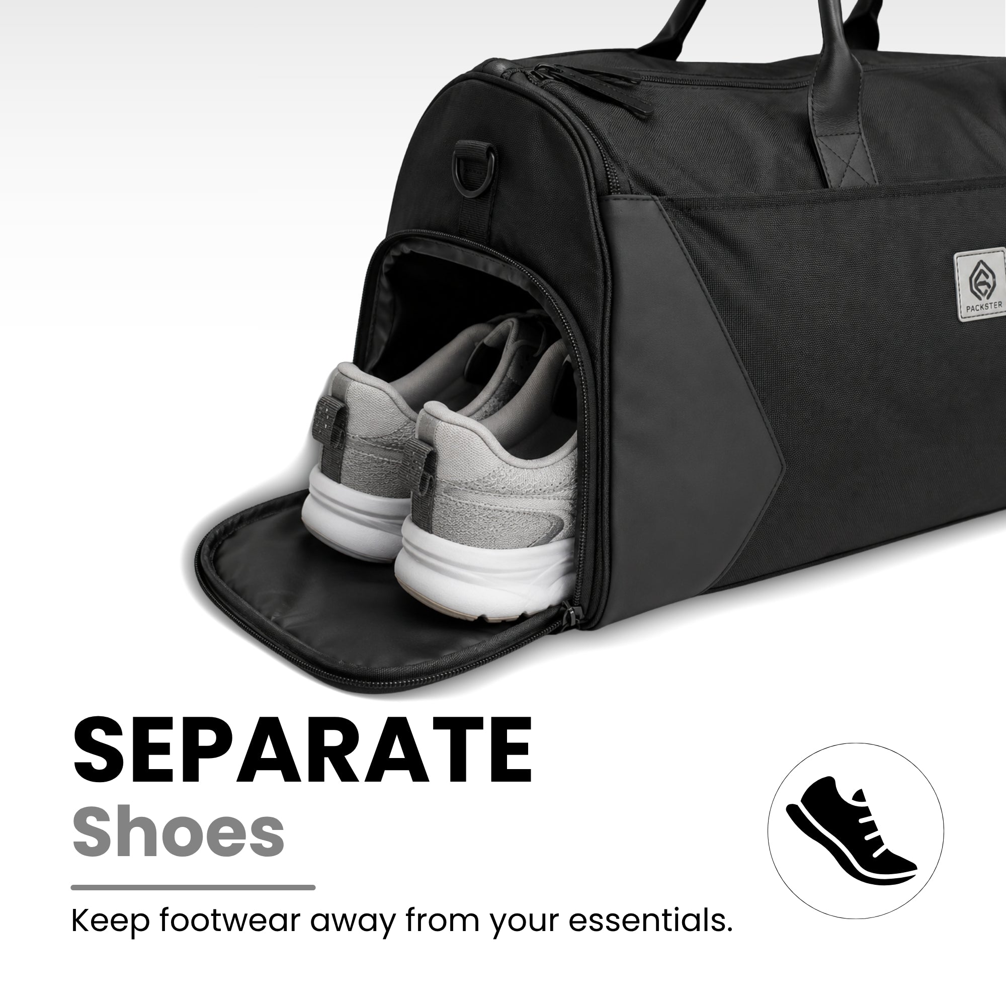 Packster Ample 40L Black Gym Backpack Duffle Bag for Men & Women