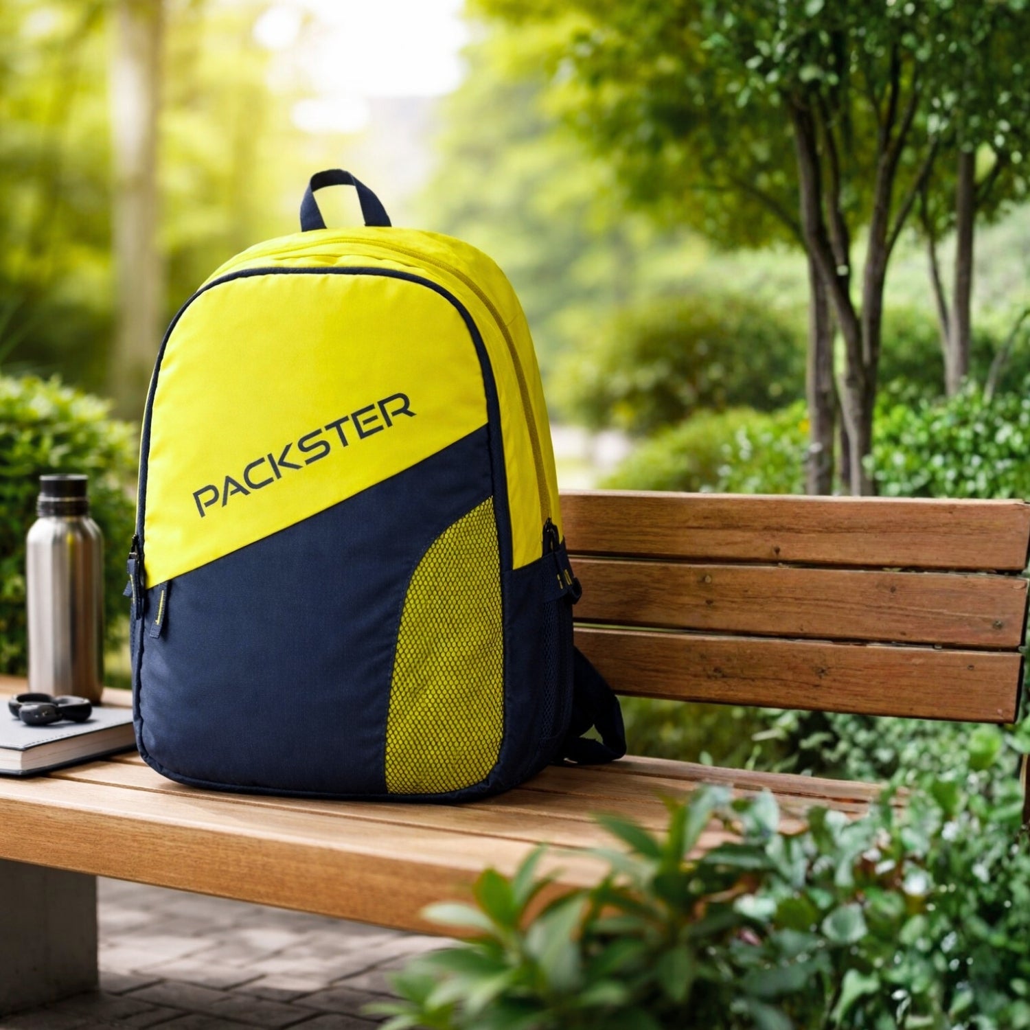 Packster BTC Horizon 35L Casual Laptop Backpack for Men & Women | Water-Resistant | Triple Compartment | Lightweight Durable College, Travel & Daily Use Bag with Bottle Holders (Lime/Navy)