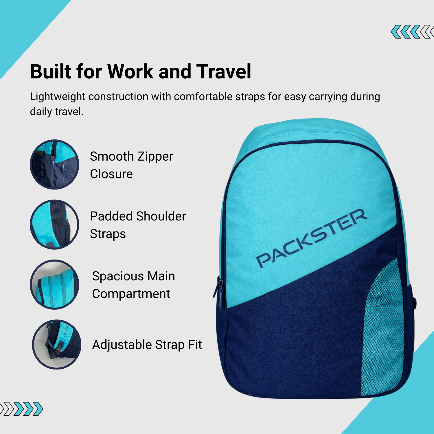 PACKSTER blue  Laptop Backpack – 35L Water-Resistant Bag with Padded Laptop Sleeve for College & Travel