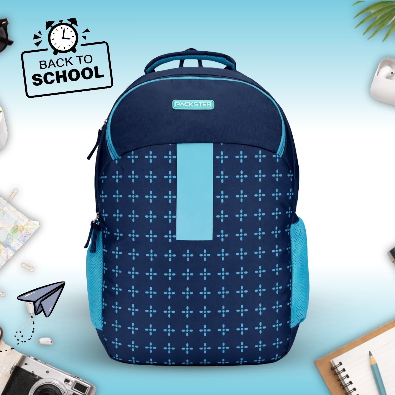 Packster Geometrical Spade Backpack | School Bag College Bag Travel Bag for Boys | Navy Color 32L Polyster (Copy)