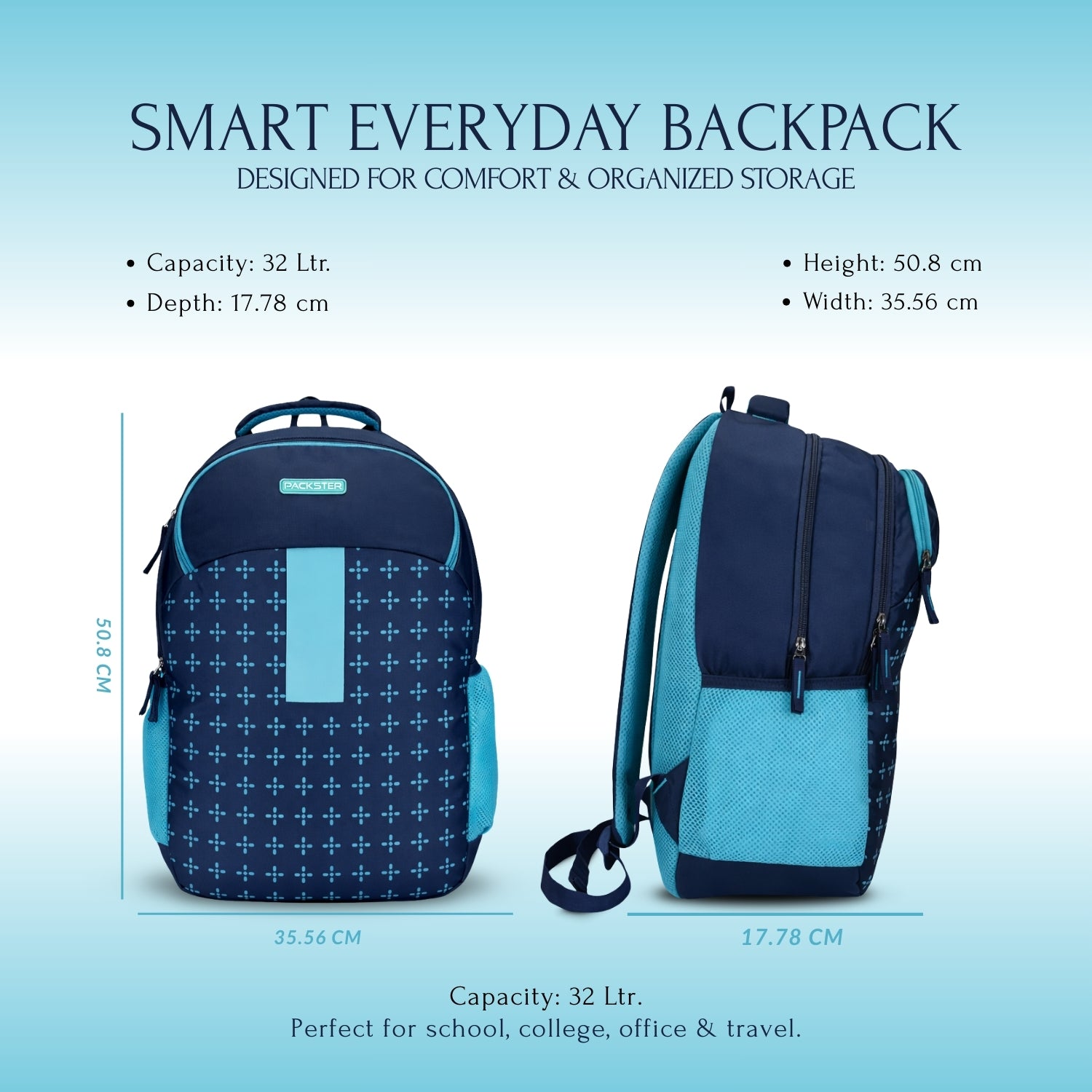 Packster Geometrical Spade Backpack | School Bag College Bag Travel Bag for Boys | Navy Color 32L Polyster (Copy)