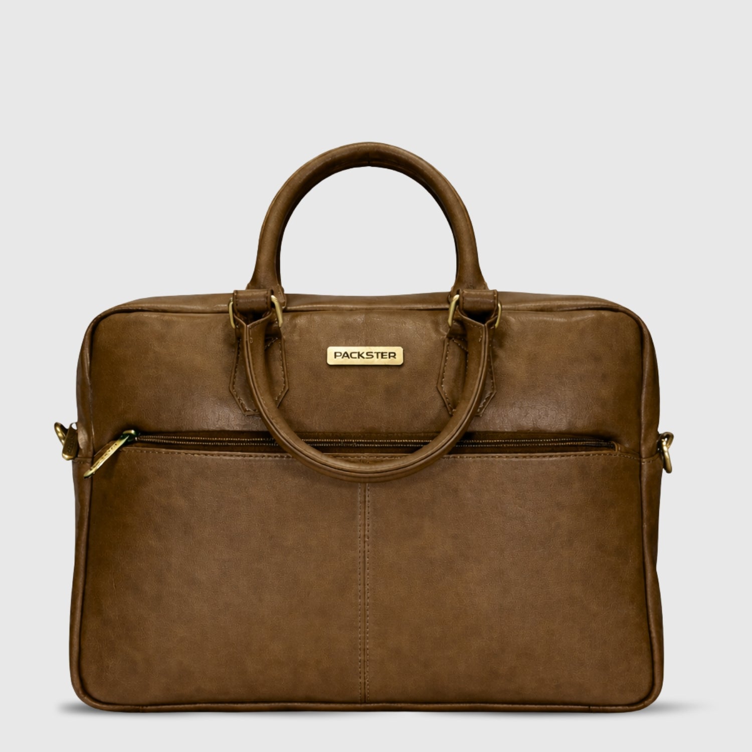 Packster Premium Leather Laptop Bag for Men, Deer Napa Crushed Effect, Up to 13 Inch, Messenger Bag with Adjustable Strap, Trolley Sleeve, Organiser - Cognac