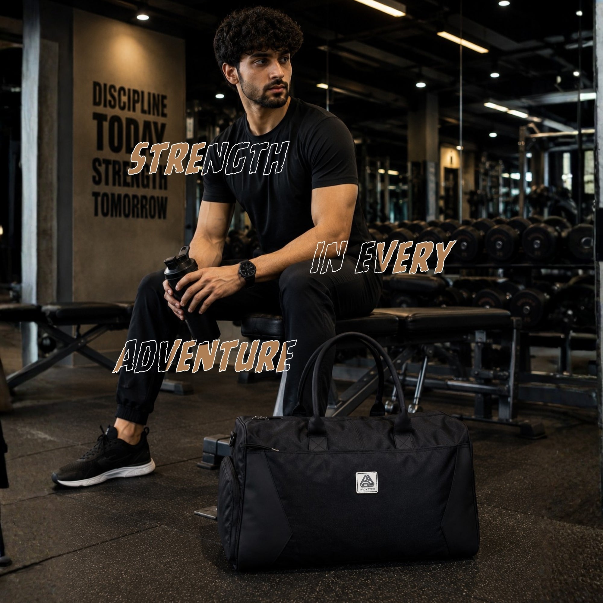 Packster Ample 40L Black Gym Backpack Duffle Bag for Men & Women