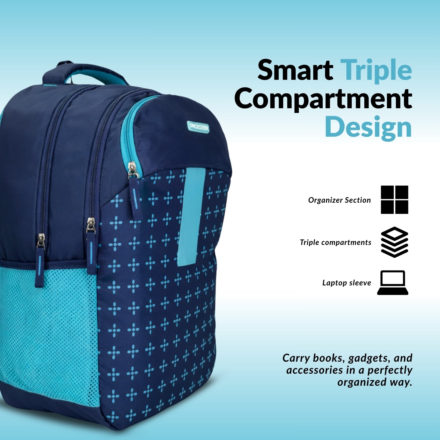Packster Geometrical Spade Backpack | School Bag College Bag Travel Bag for Boys | Navy Color 32L Polyster (Copy)