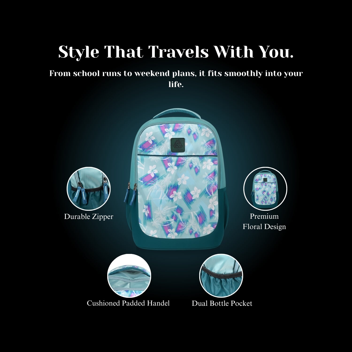 Packster BTS Breeze 35L Kids School Backpack for Girls | Triple Compartment | Water-Resistant Lightweight Bag | Organizer & Dual Bottle Pockets | Padded Back & Straps | Age 6–10 Years (Teal)