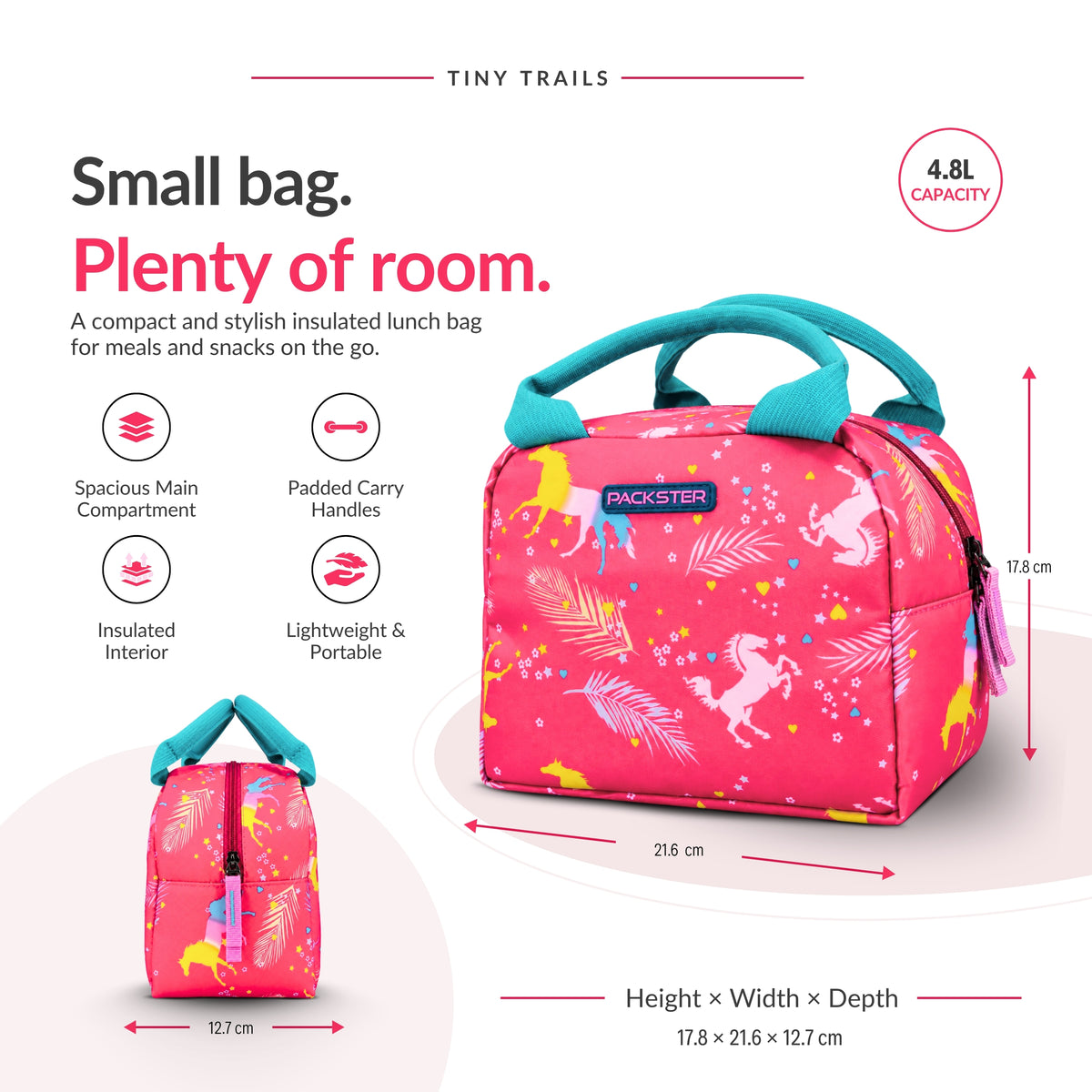 Packster Tiny Trails Dark Pink 4.8L Lunch Bag for Girls