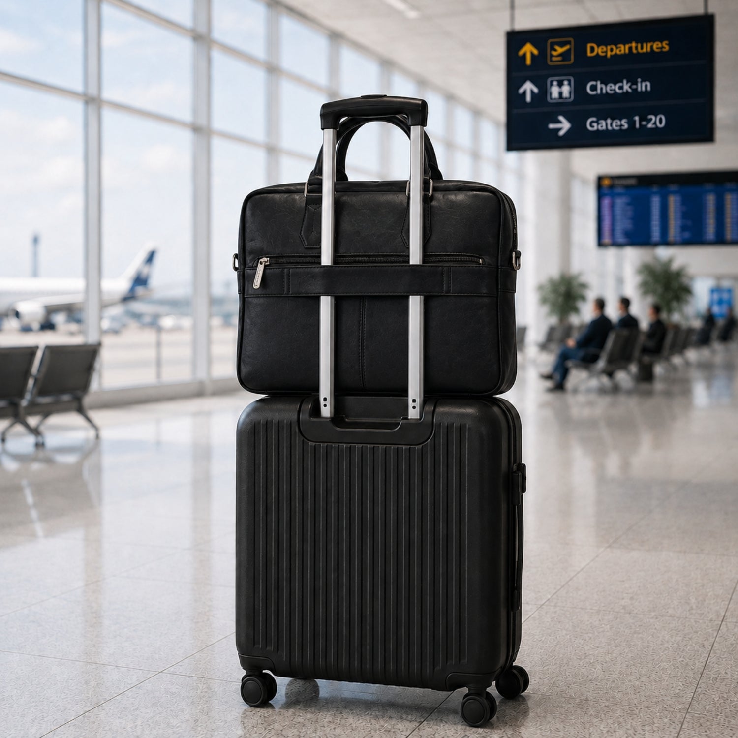 Packster Black Laptop Messenger Bag for Men | Premium Vegan Leather Office Bag with 15.6 Inch Laptop Compartment, Trolley Sleeve & Organizer